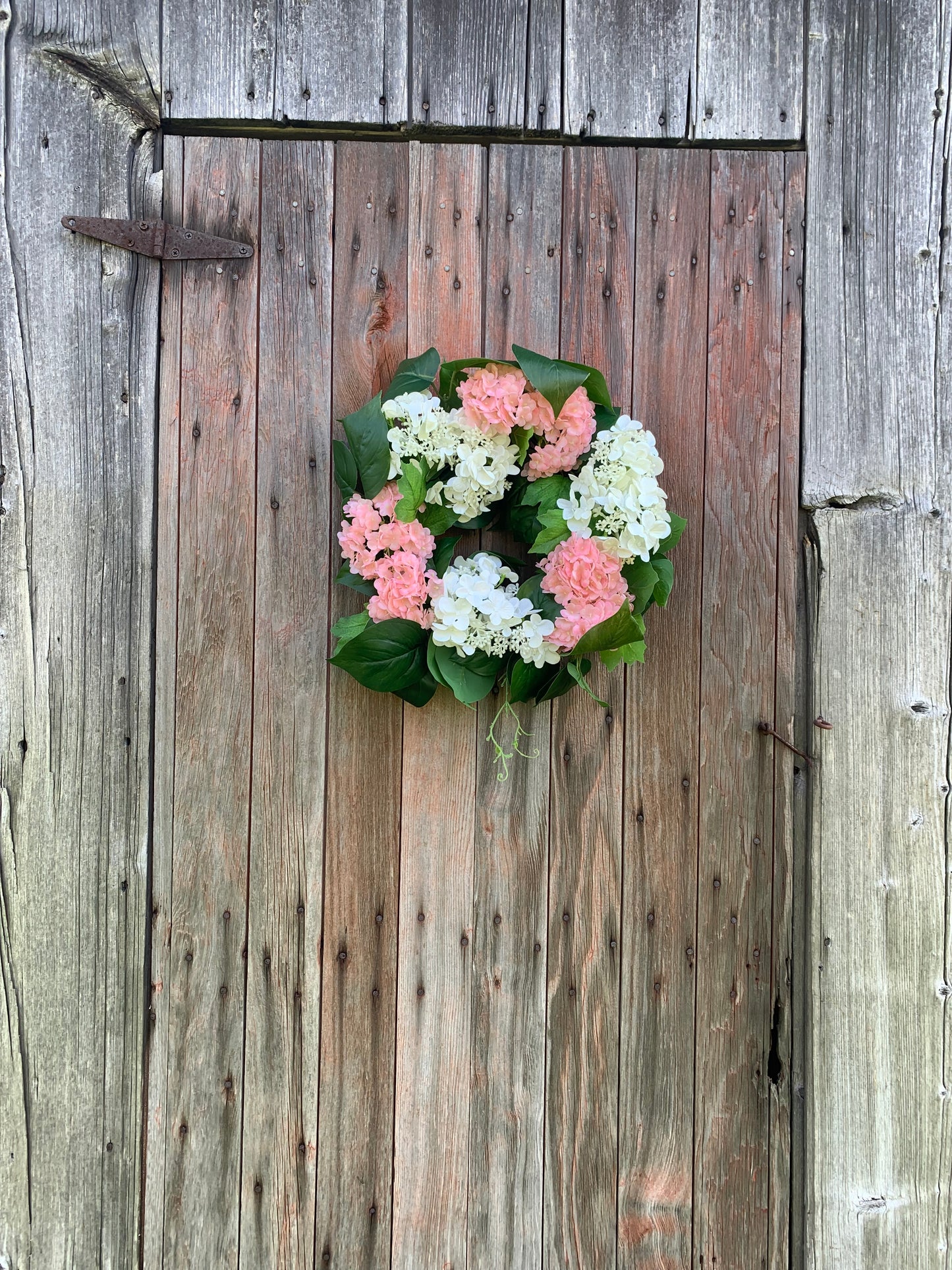 Pink and White Snowball Hydrangea Wreath
