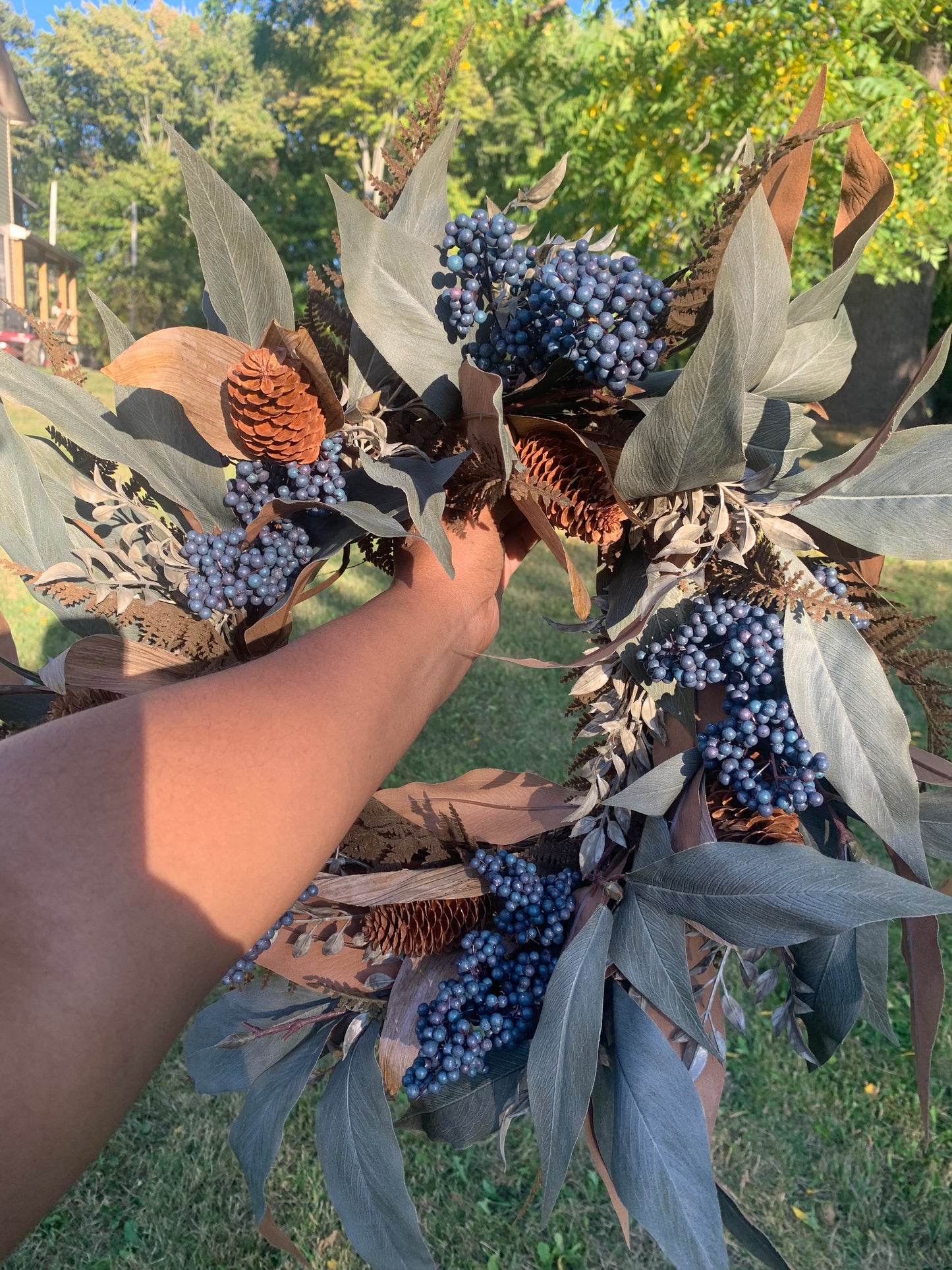 Eucalyptus Blueberries and Pinecone Wreath