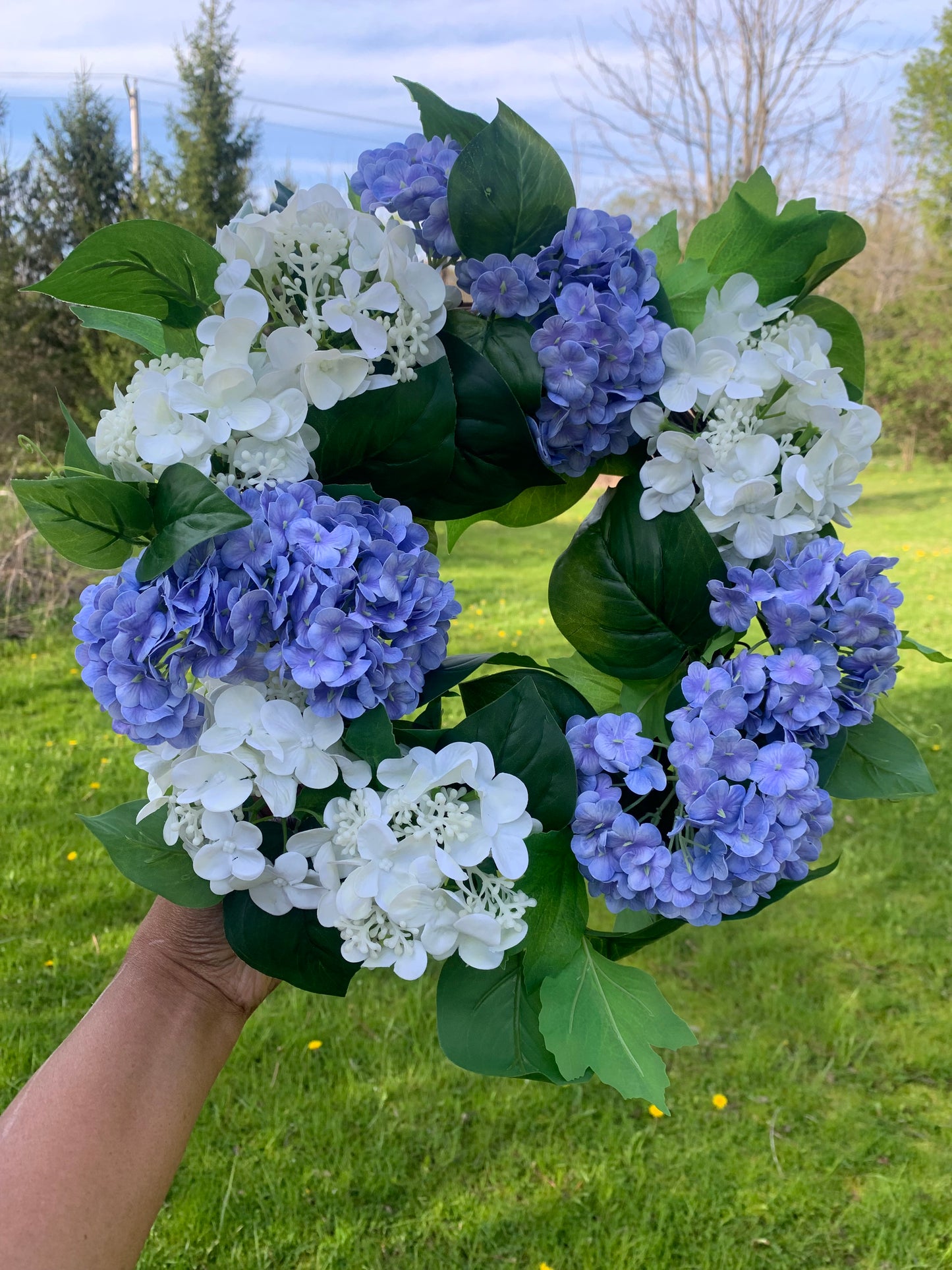 Lavender -Blue and White Snowball Hydrangea Wreath