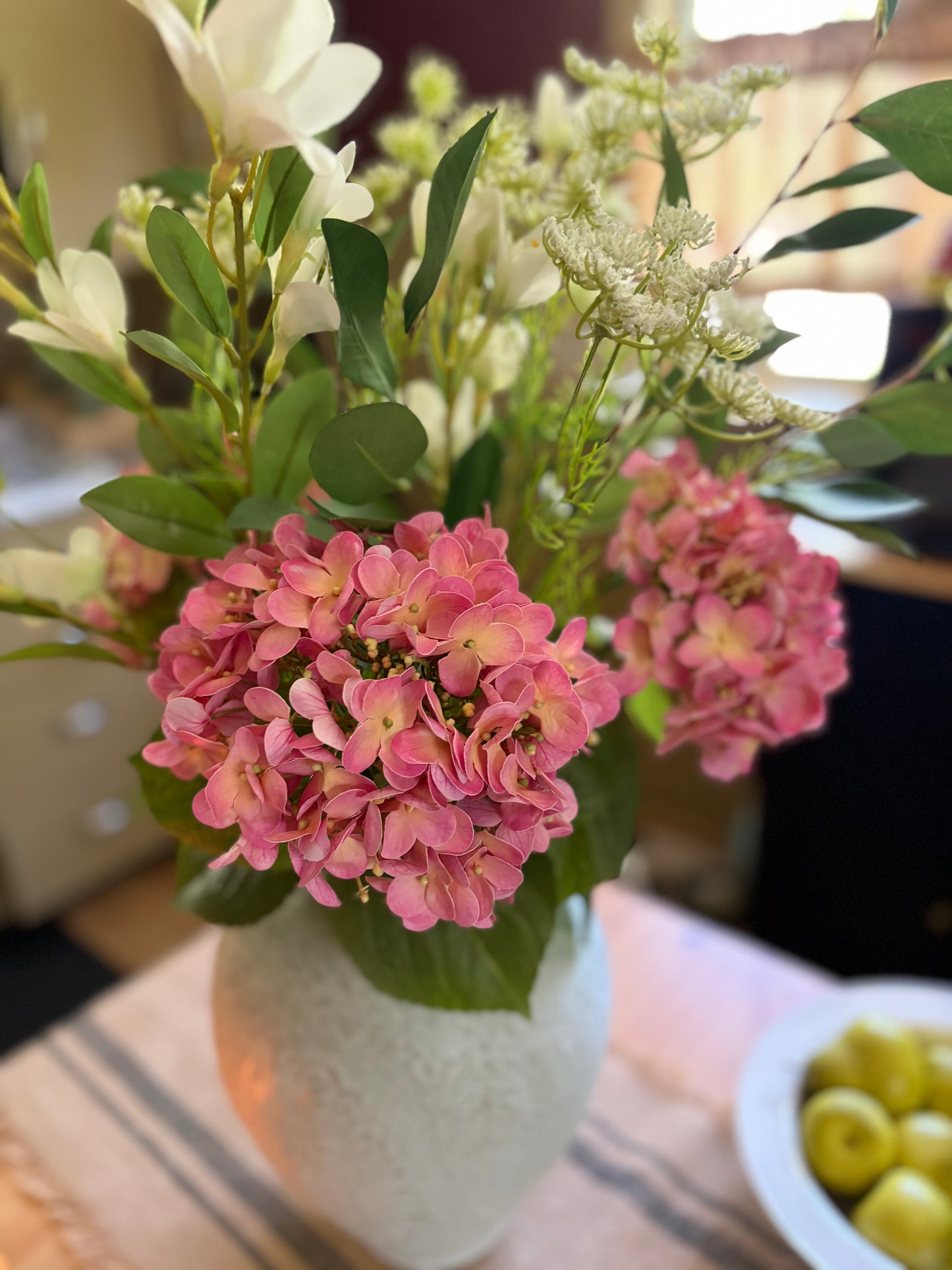 Faux Floral Pink Hydrangea Arrangement