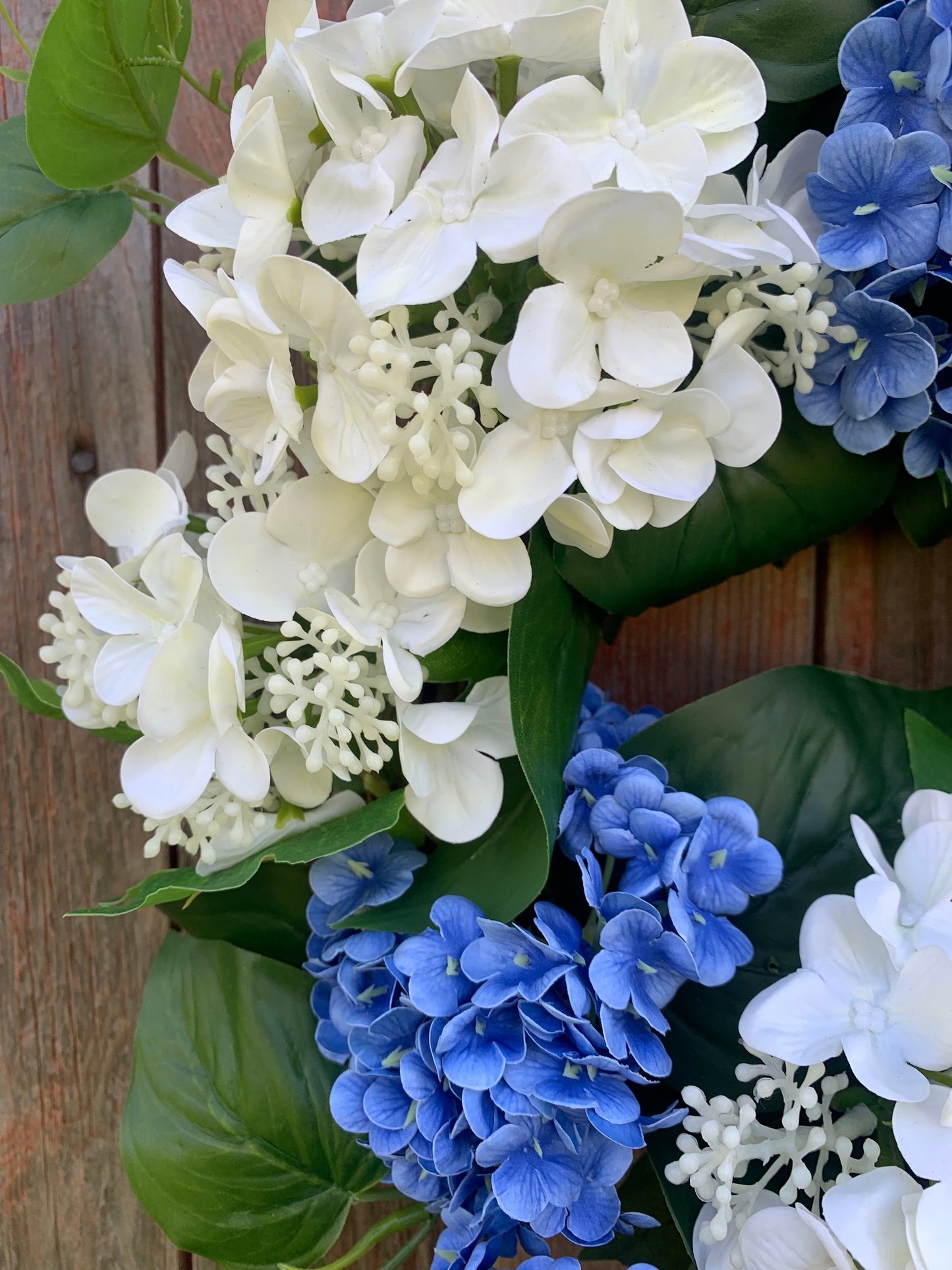 Blue and White Snowball Hydrangea Wreath