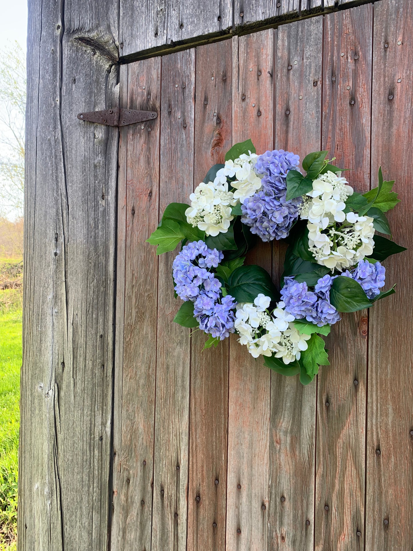 Lavender -Blue and White Snowball Hydrangea Wreath