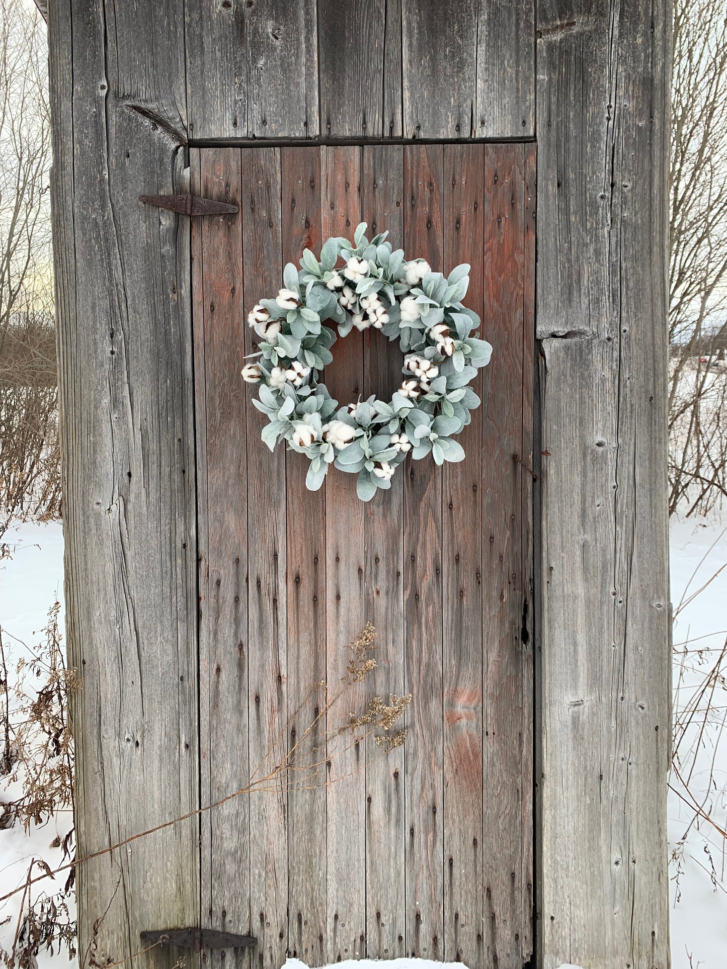 Cotton and Lambs Ear Wreath