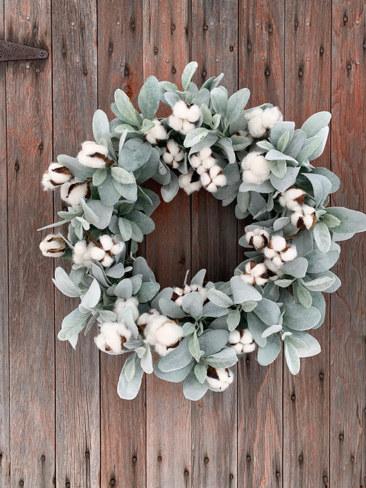 Cotton and Lambs Ear Wreath