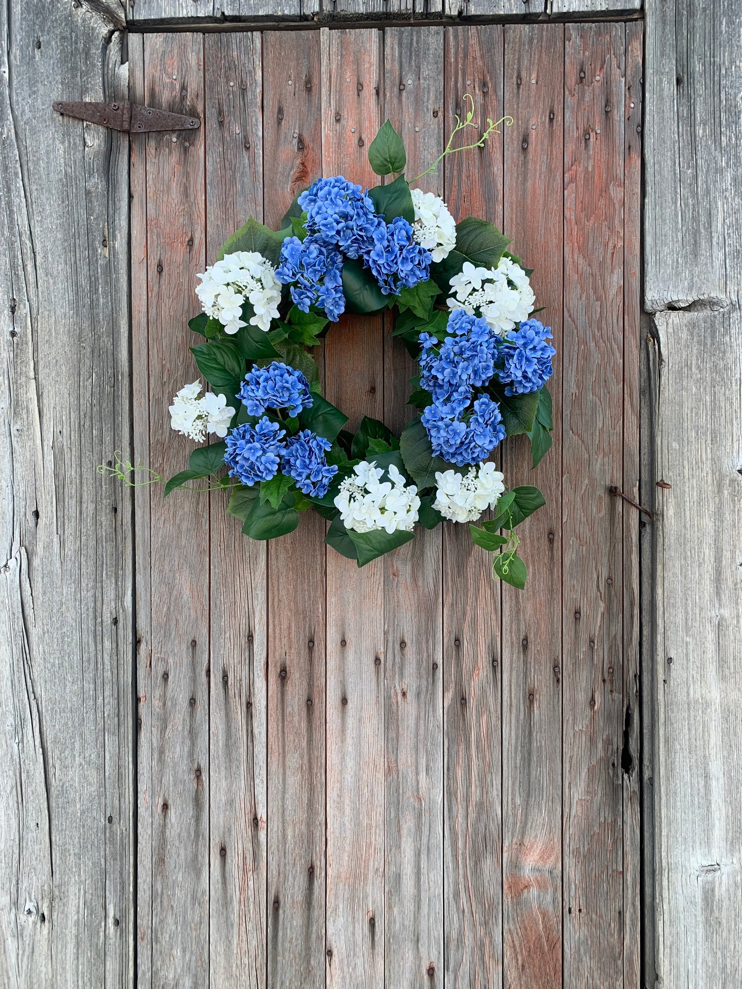 Blue and White Snowball Hydrangea Wreath
