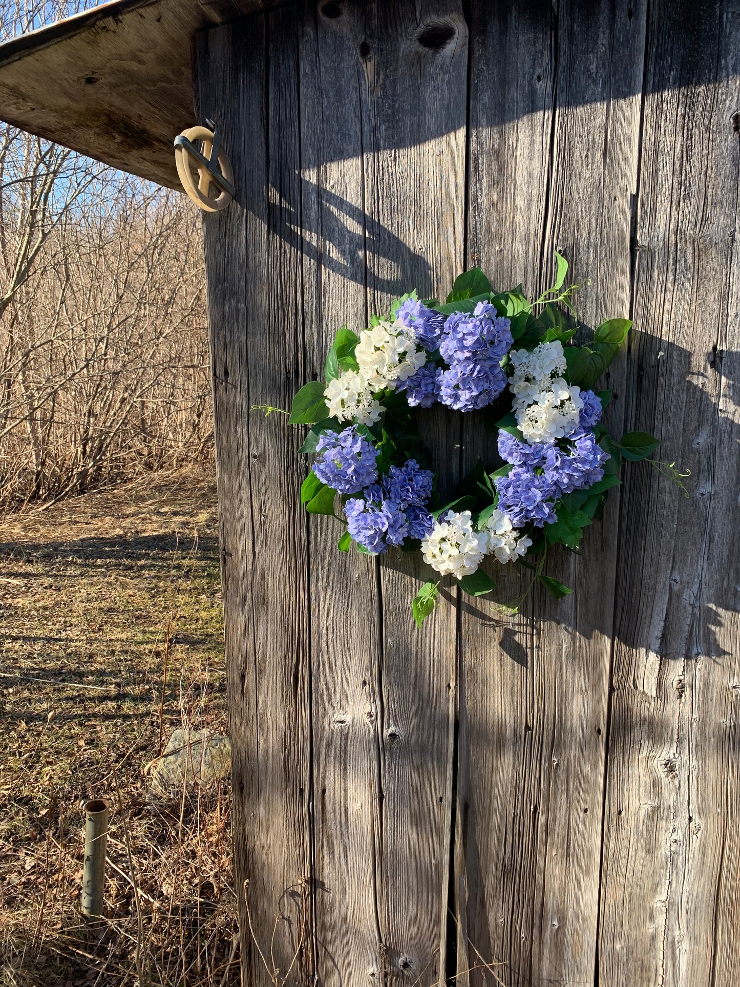Lavender -Blue and White Snowball Hydrangea Wreath