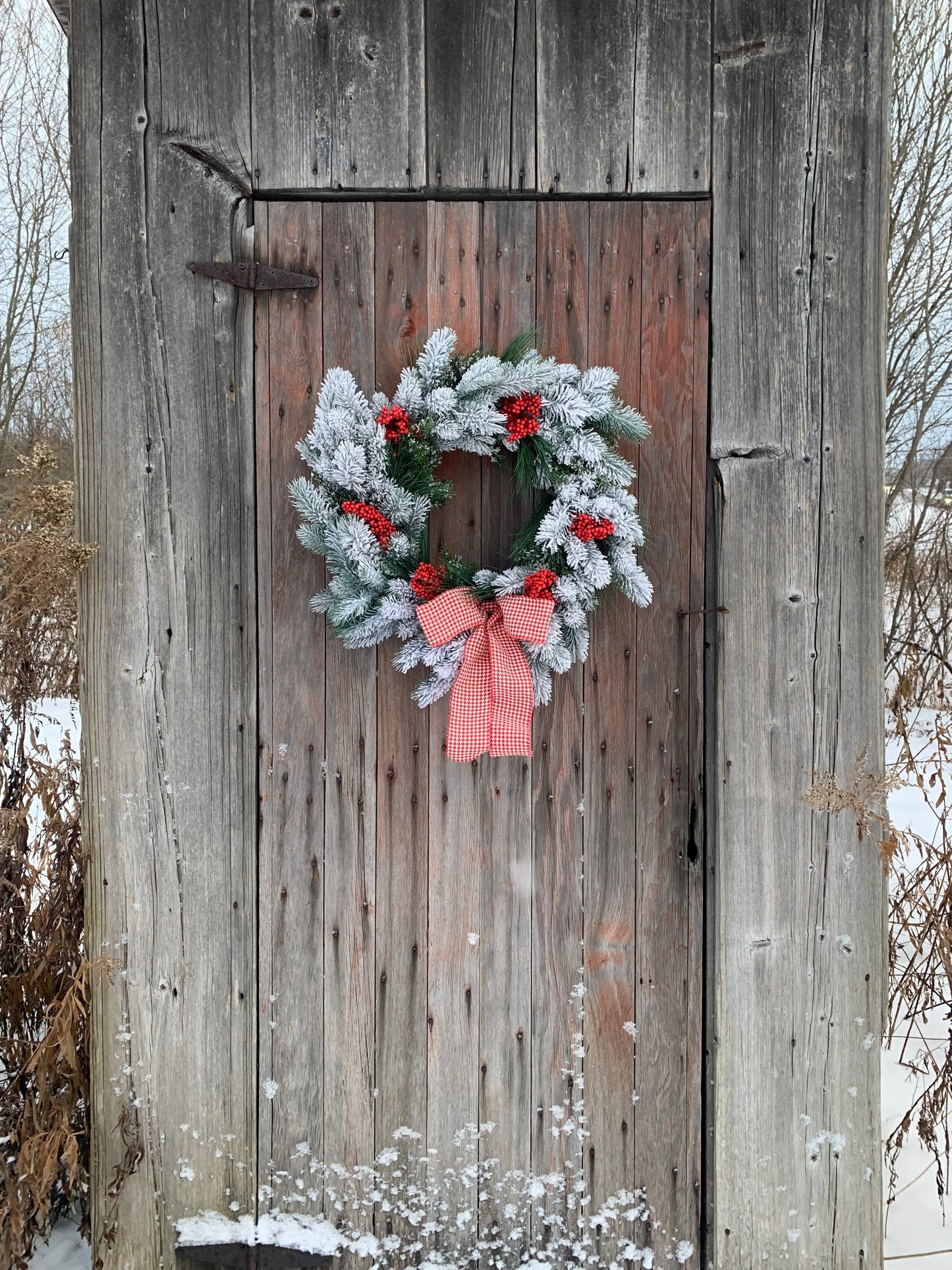 Snowy Pine and Red BerryWinter Wreath