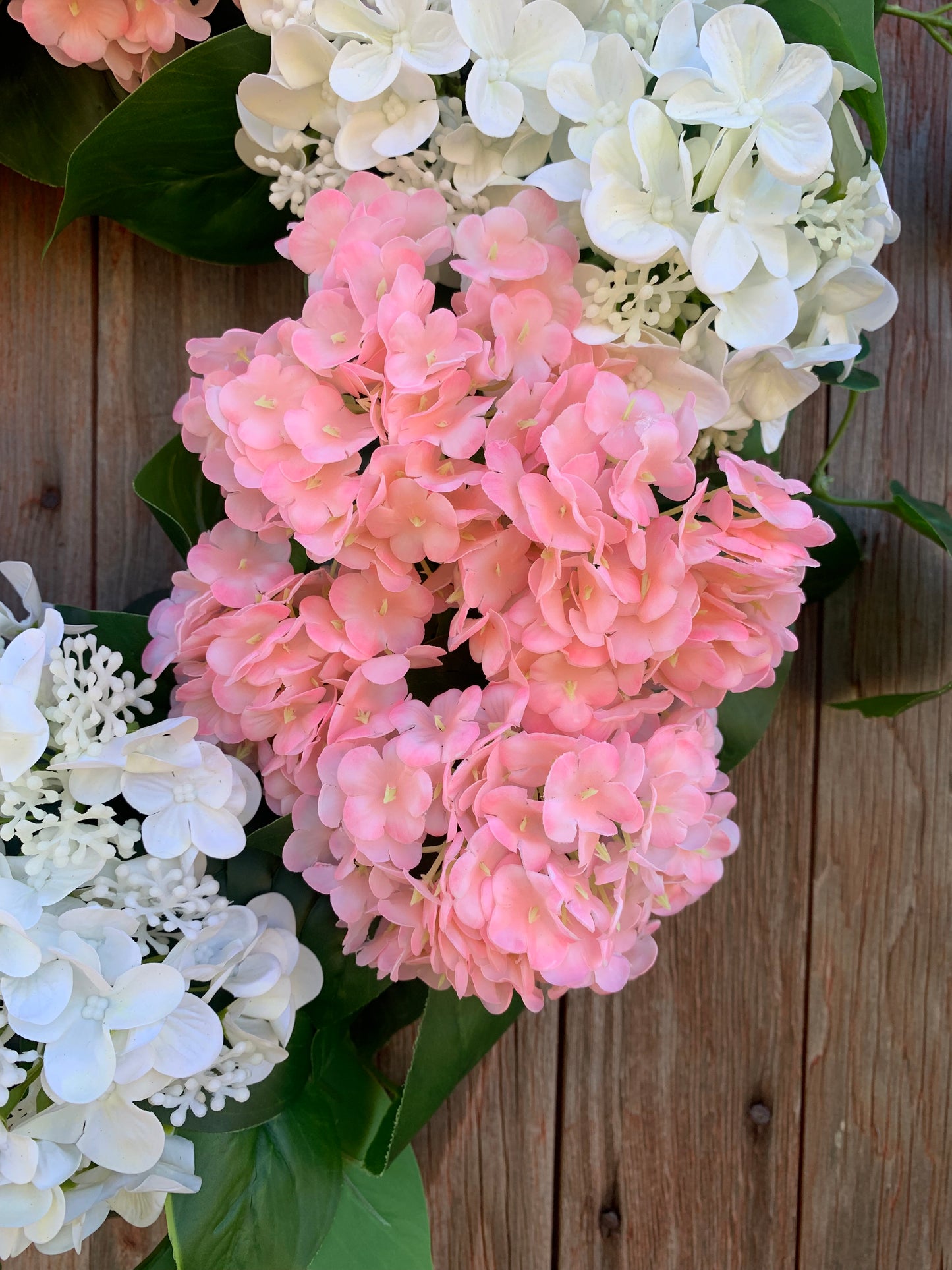 Pink and White Snowball Hydrangea Wreath