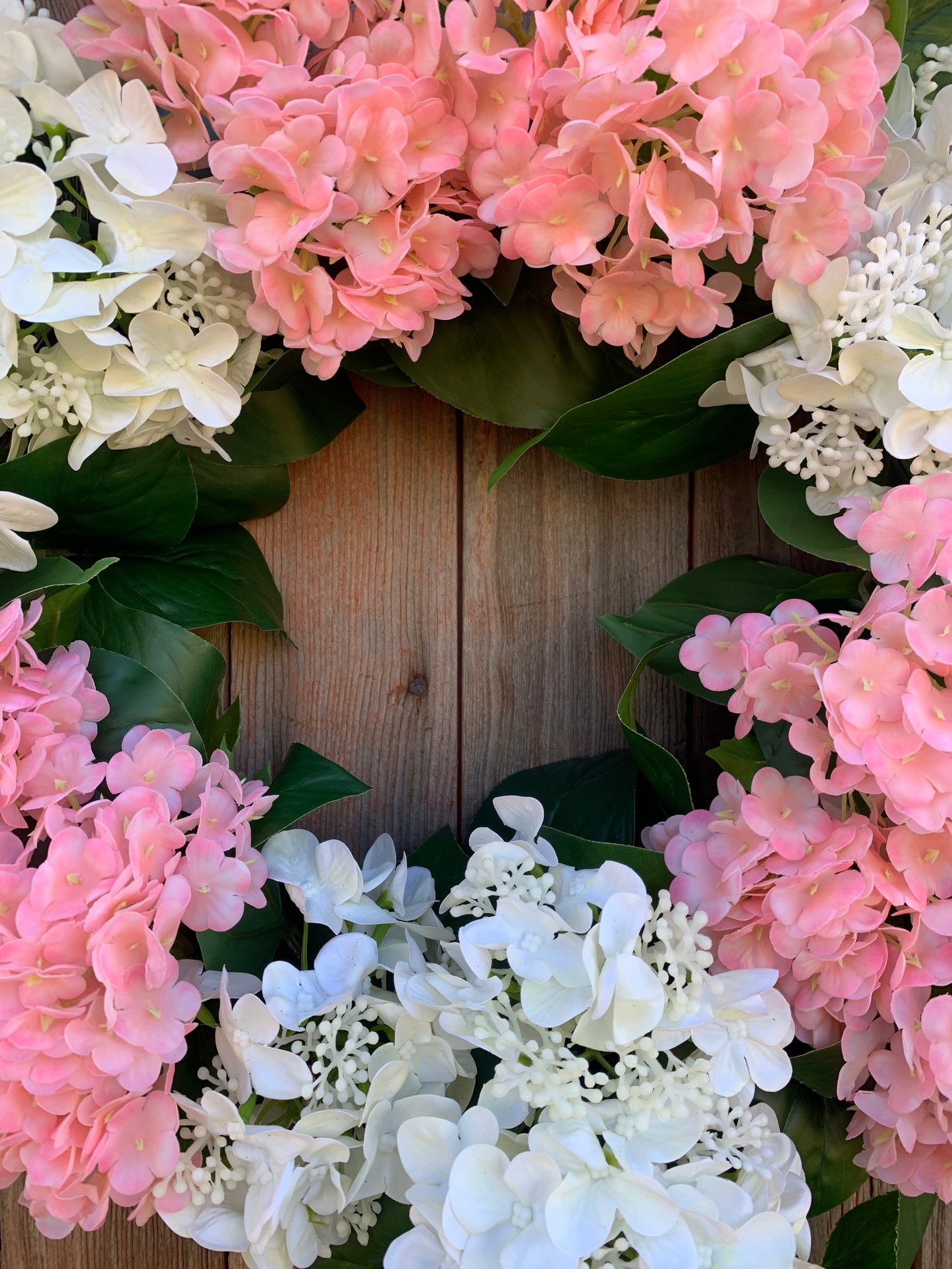 Pink and White Snowball Hydrangea Wreath