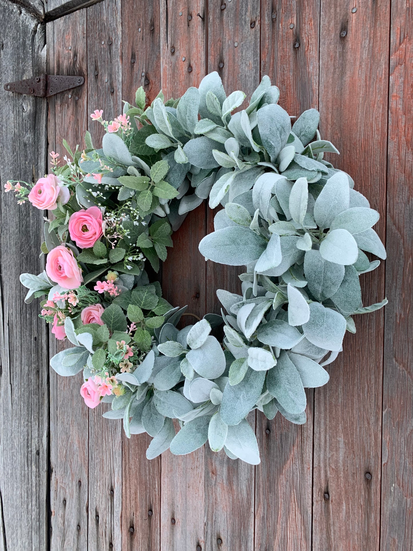 Blush Ranunculus and Lambs Ear Wreath