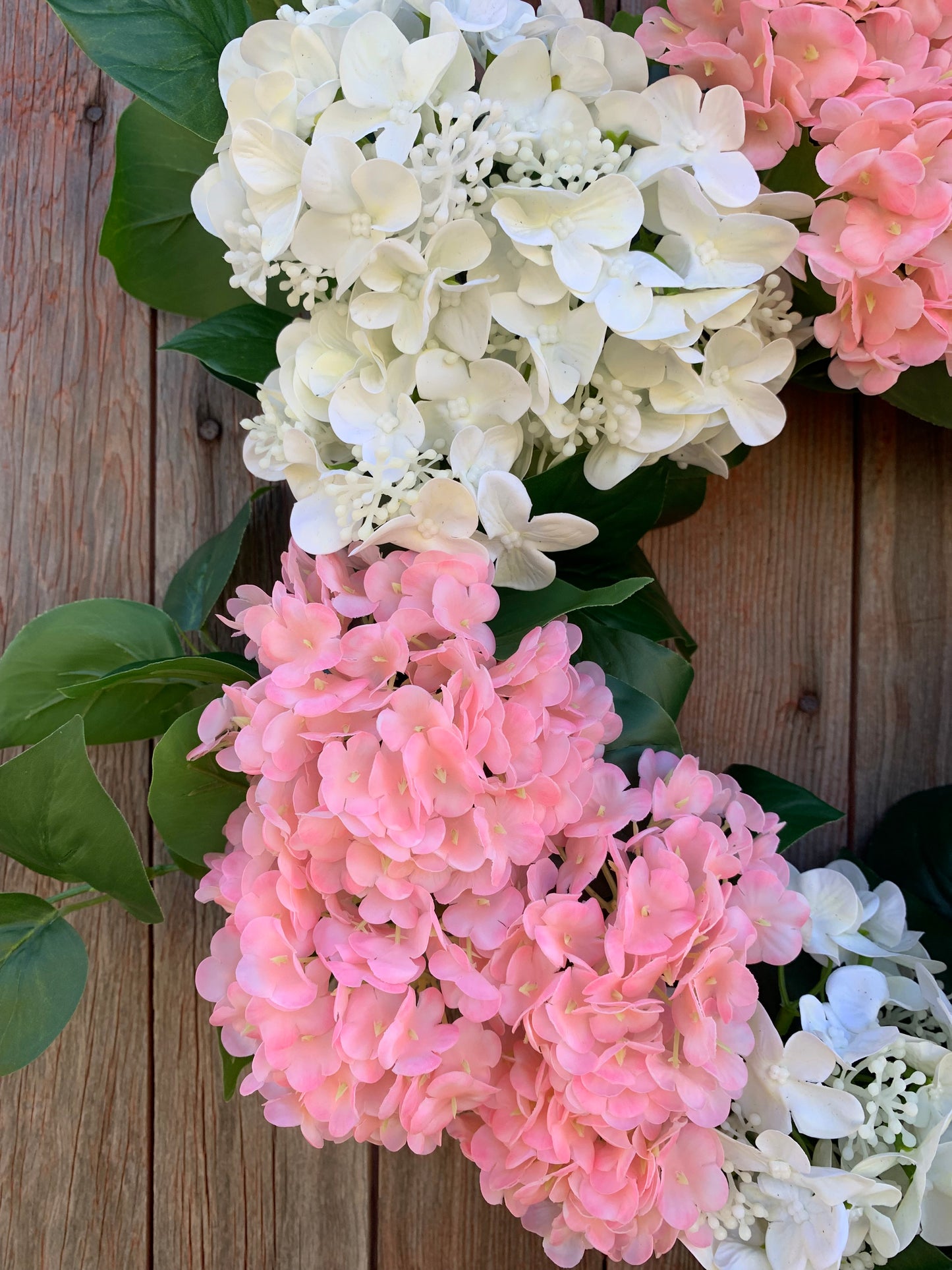 Pink and White Snowball Hydrangea Wreath