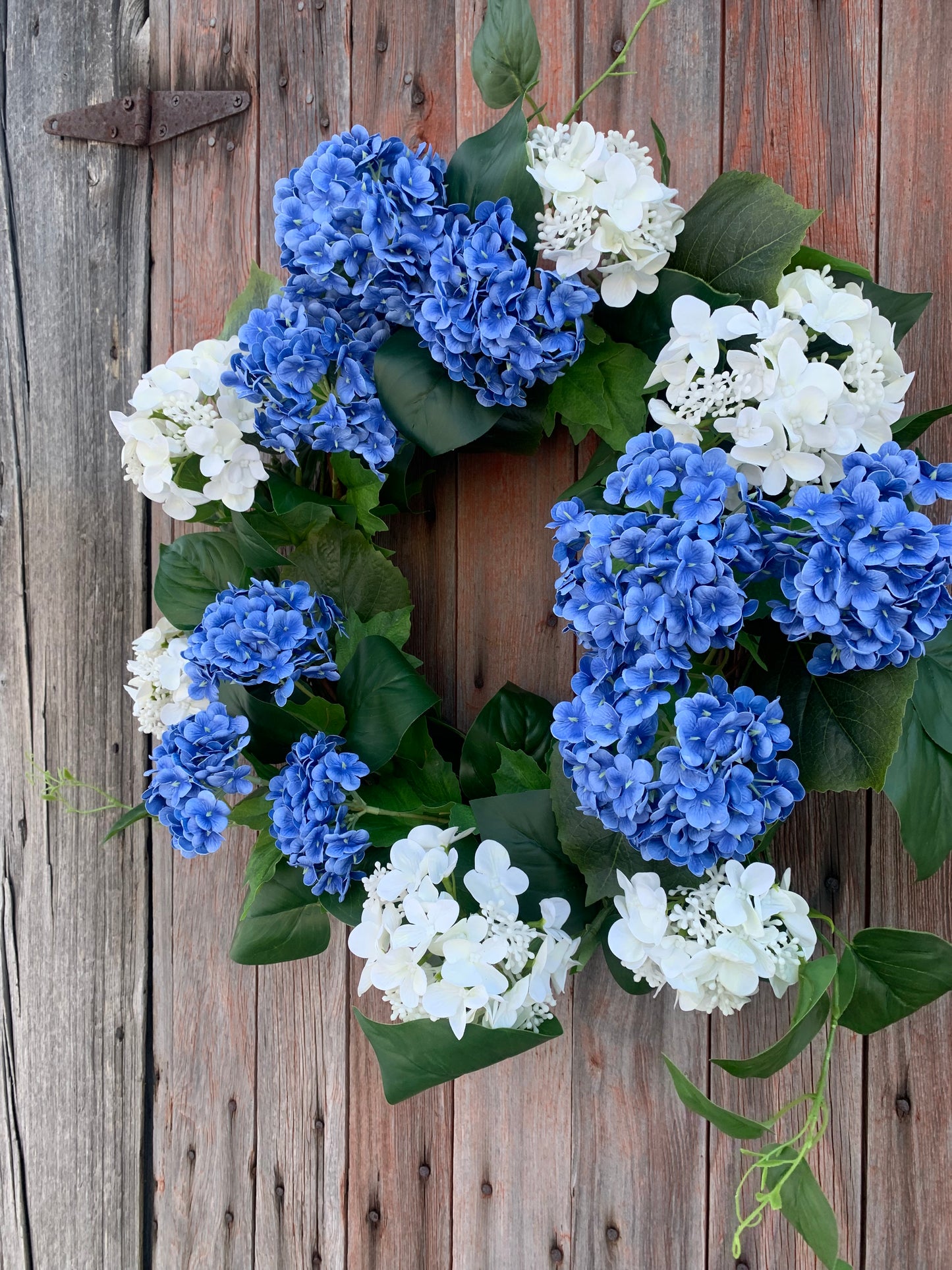 Blue and White Snowball Hydrangea Wreath