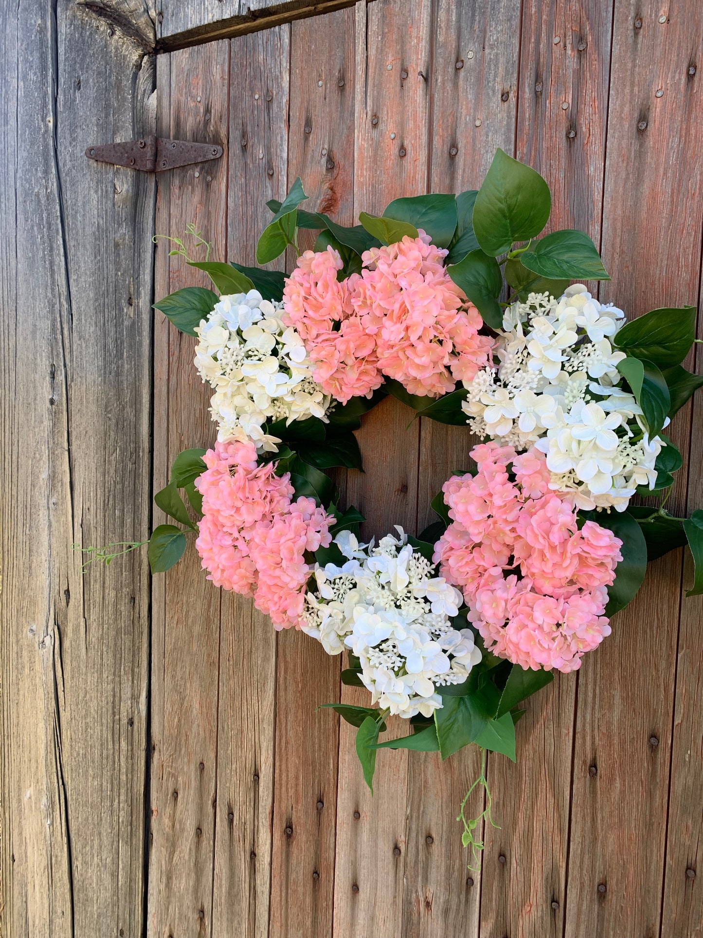 Pink and White Snowball Hydrangea Wreath