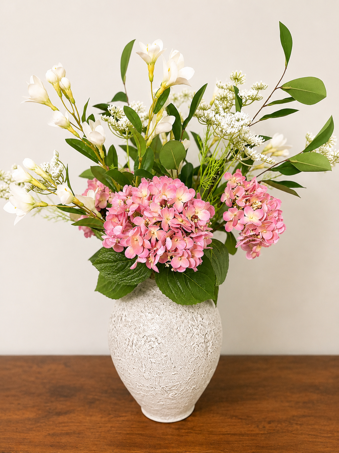 Faux Floral Pink Hydrangea Arrangement