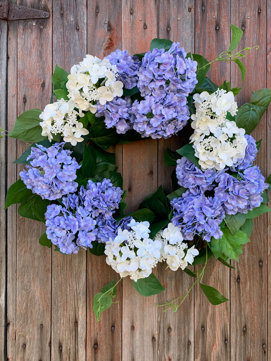 Lavender -Blue and White Snowball Hydrangea Wreath
