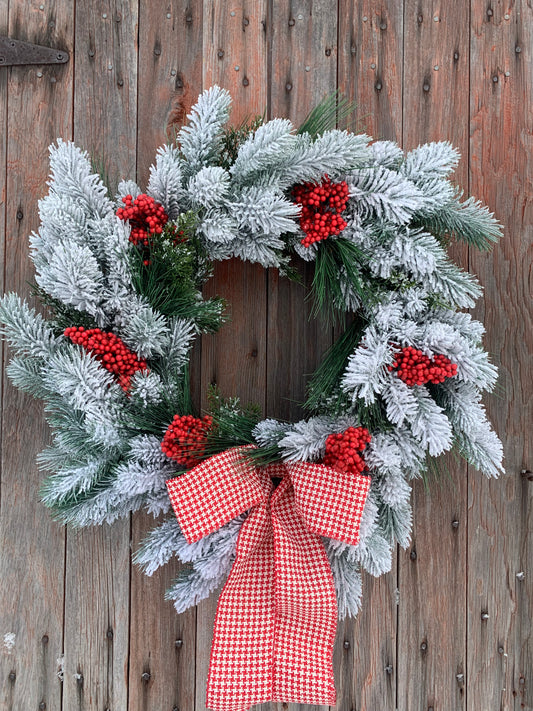 Snowy Pine and Red BerryWinter Wreath