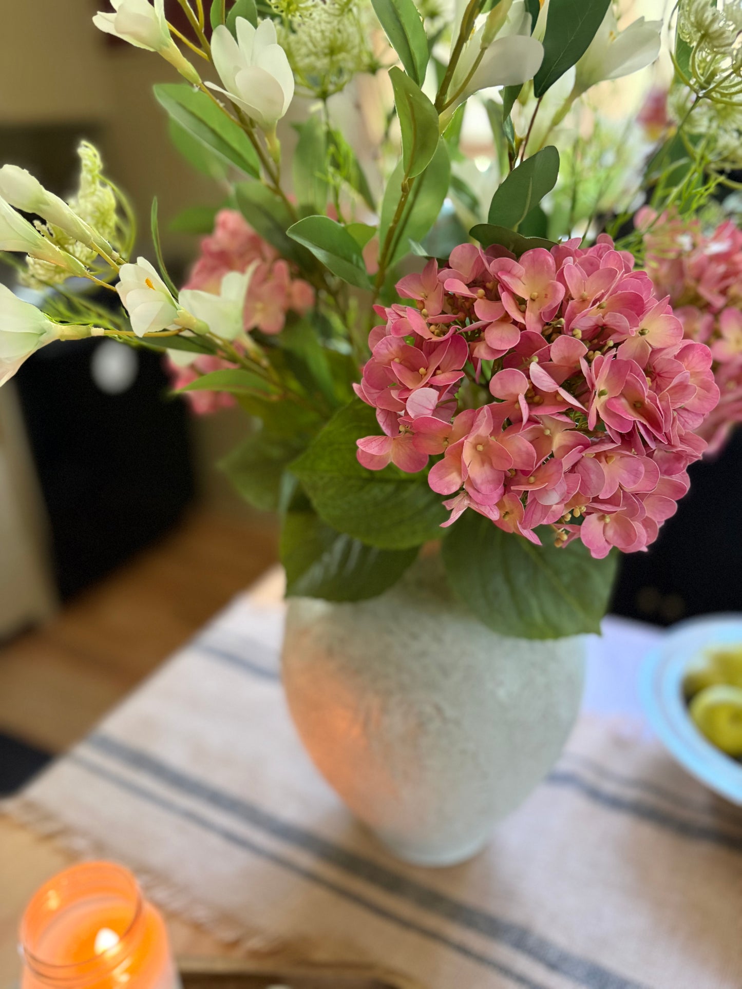 Faux Floral Pink Hydrangea Arrangement