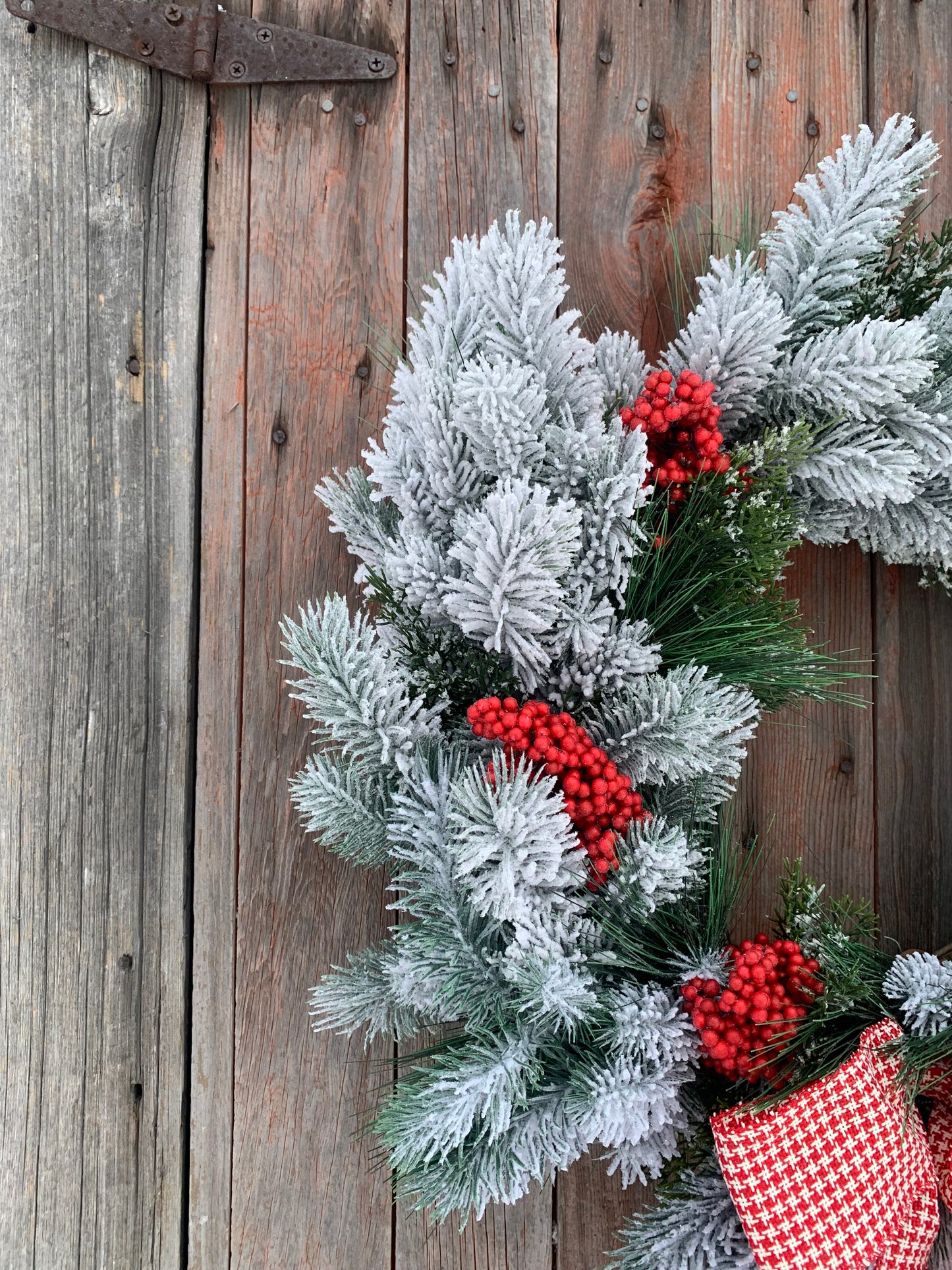 Snowy Pine and Red BerryWinter Wreath