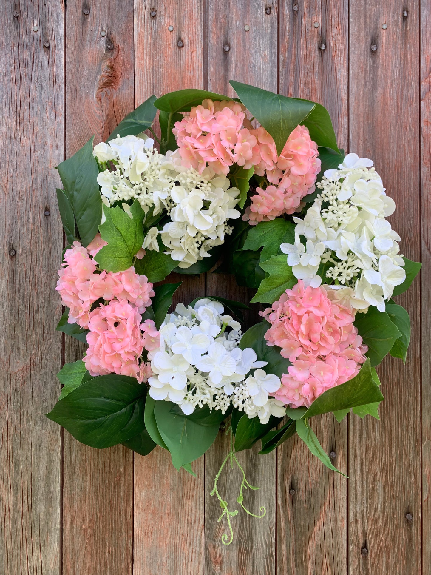 Pink and White Snowball Hydrangea Wreath