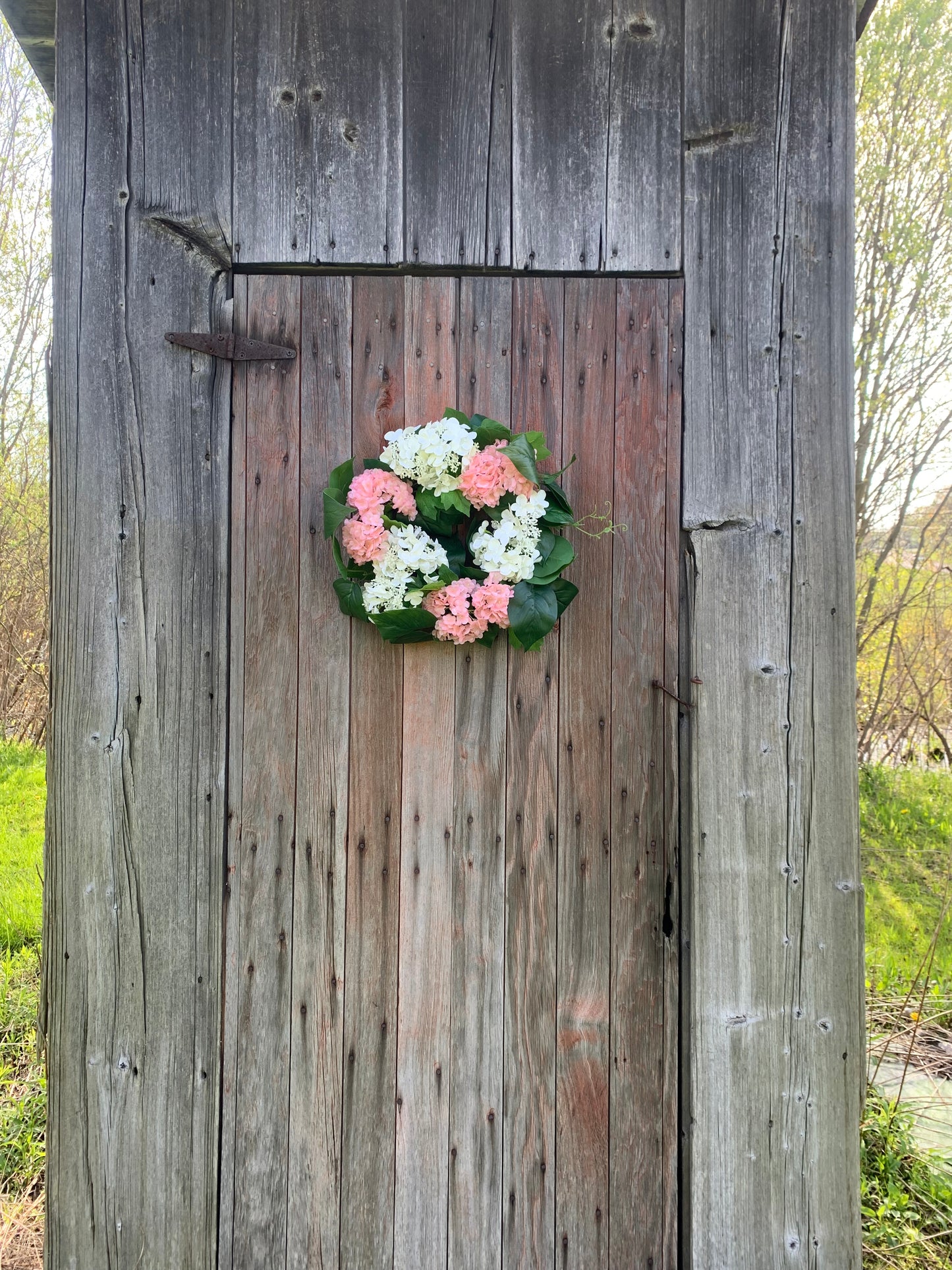 Pink and White Snowball Hydrangea Wreath