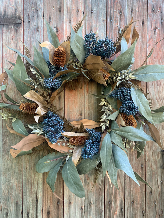 Eucalyptus Blueberries and Pinecone Wreath