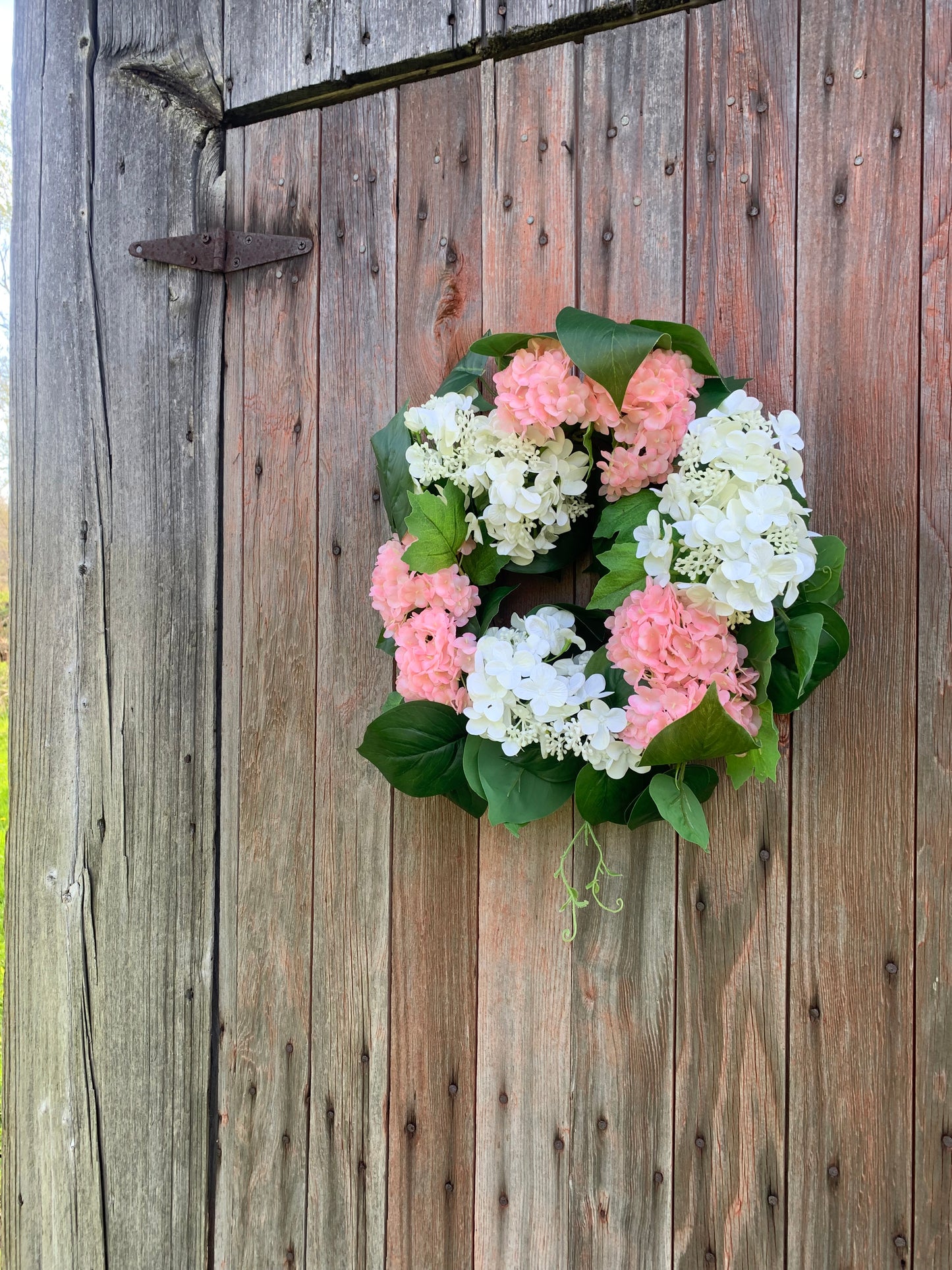 Pink and White Snowball Hydrangea Wreath