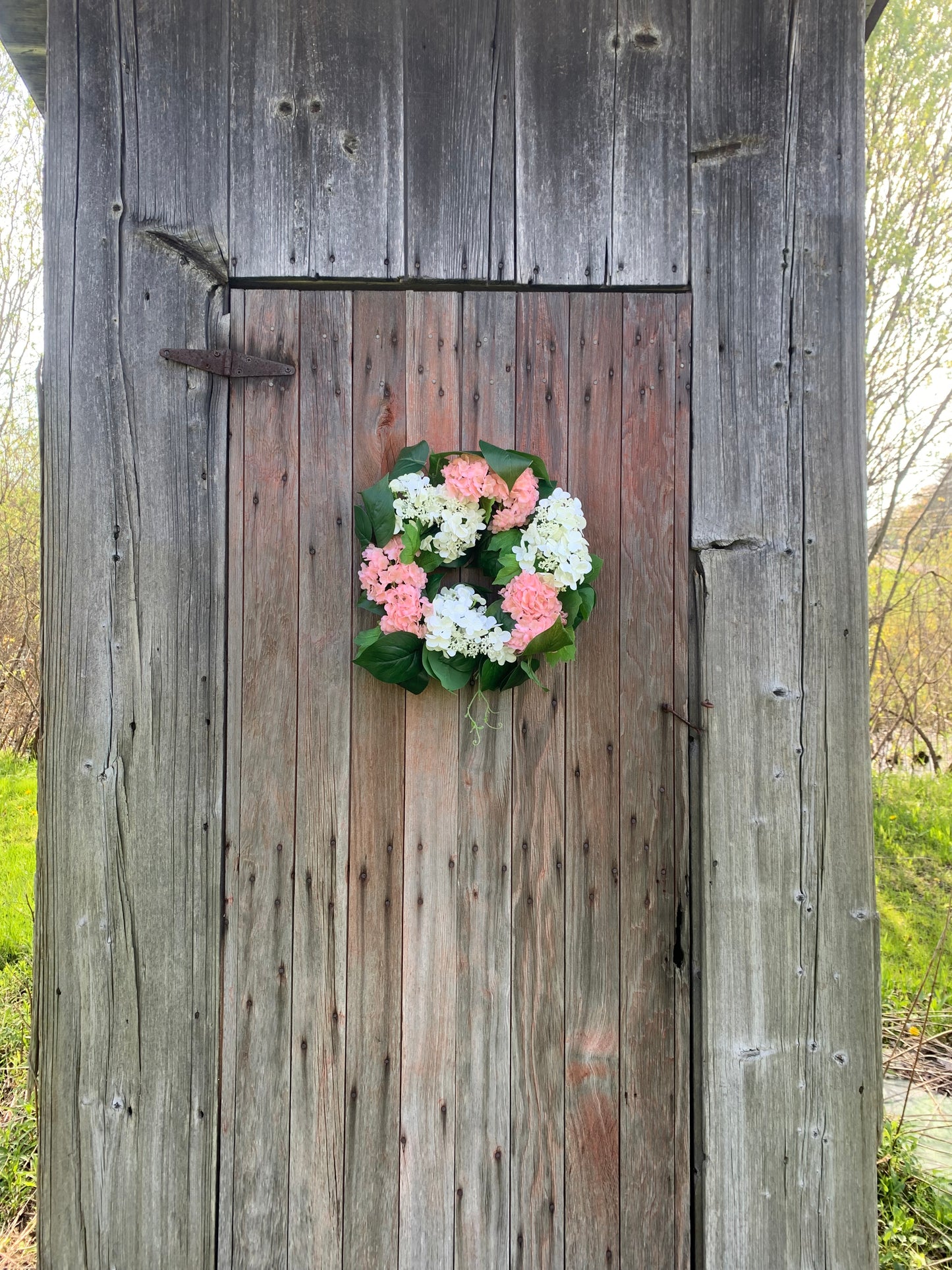 Pink and White Snowball Hydrangea Wreath