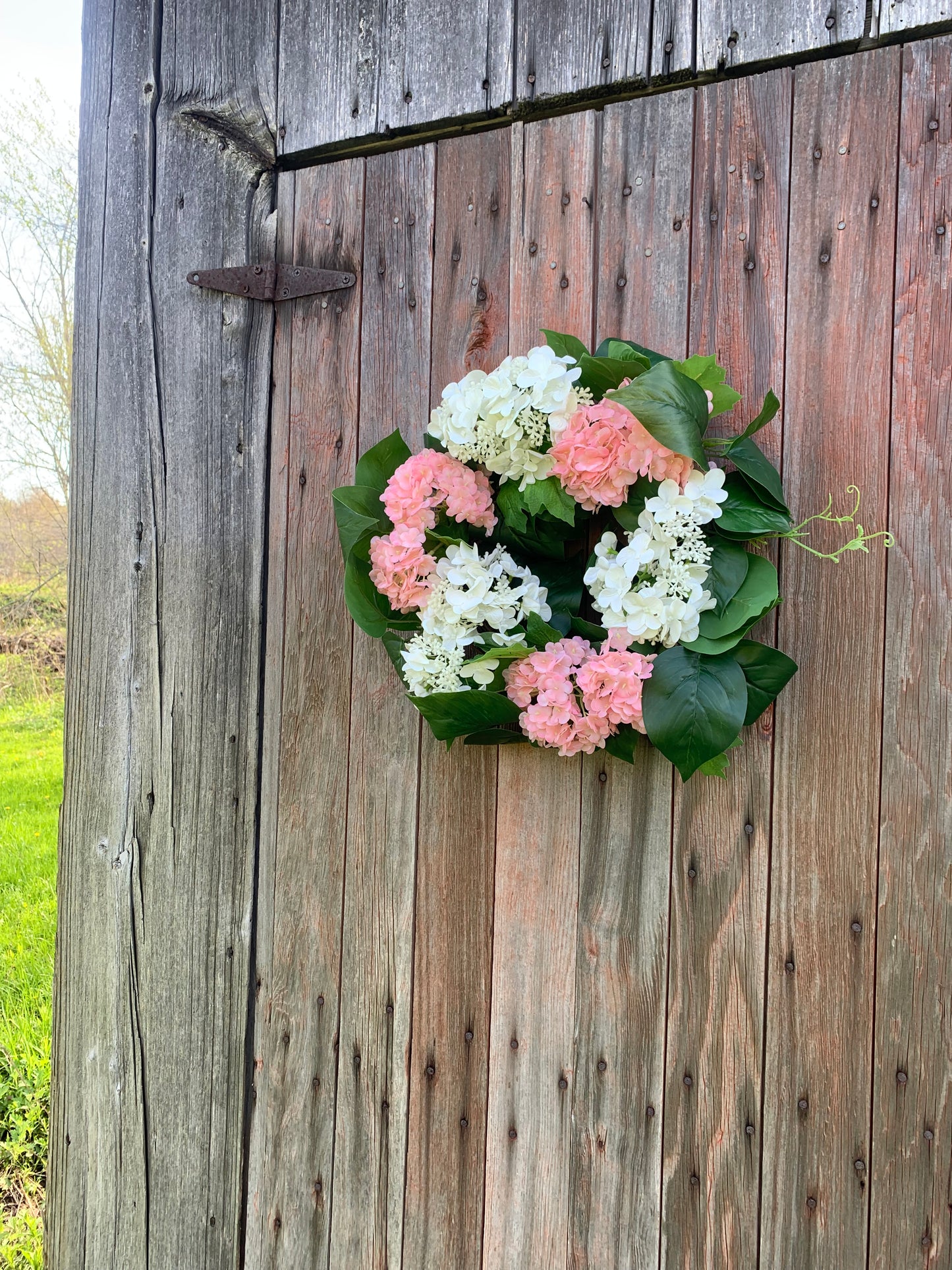 Pink and White Snowball Hydrangea Wreath