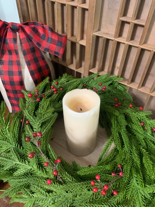 Pine and Red Berry Candle Ring