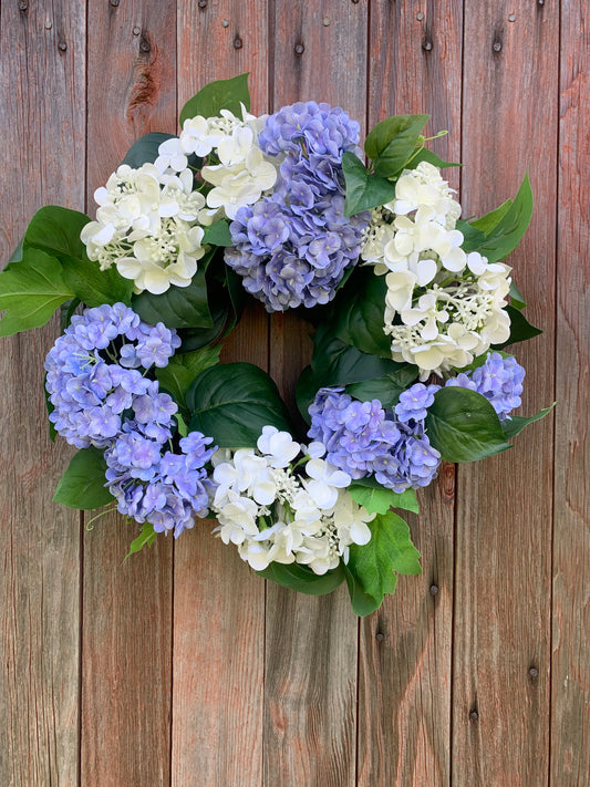 Lavender -Blue and White Snowball Hydrangea Wreath