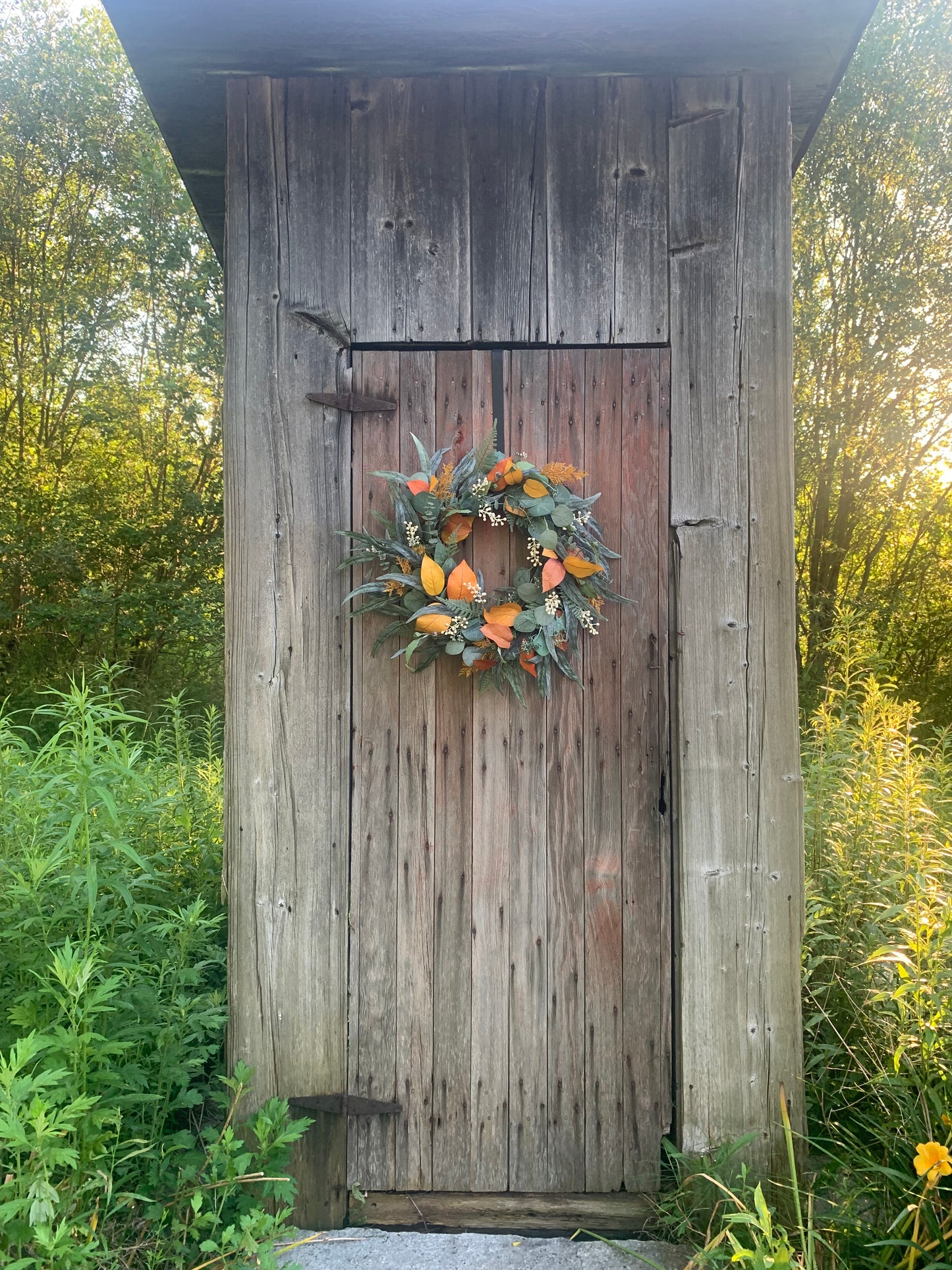 Mixed Eucalyptus Orange Leaf Wreath
