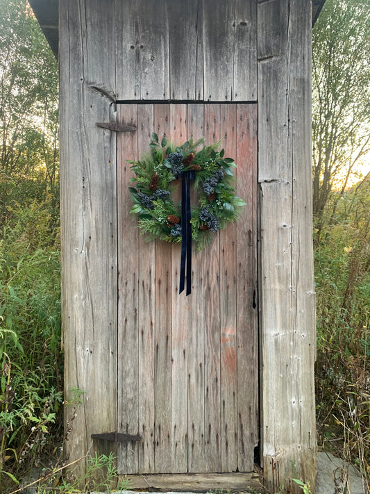 Mixed Evergreen and Blue Berry Winter Wreath