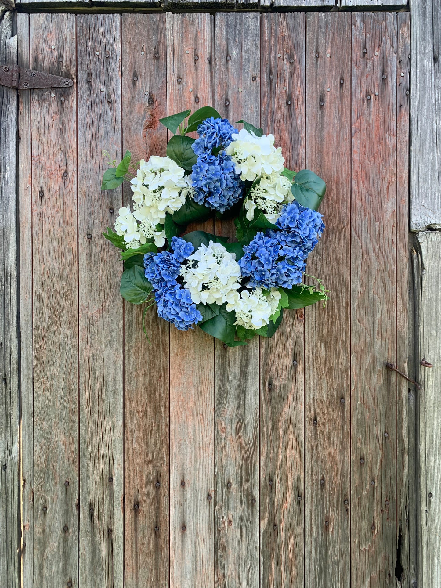 Blue and White Snowball Hydrangea Wreath