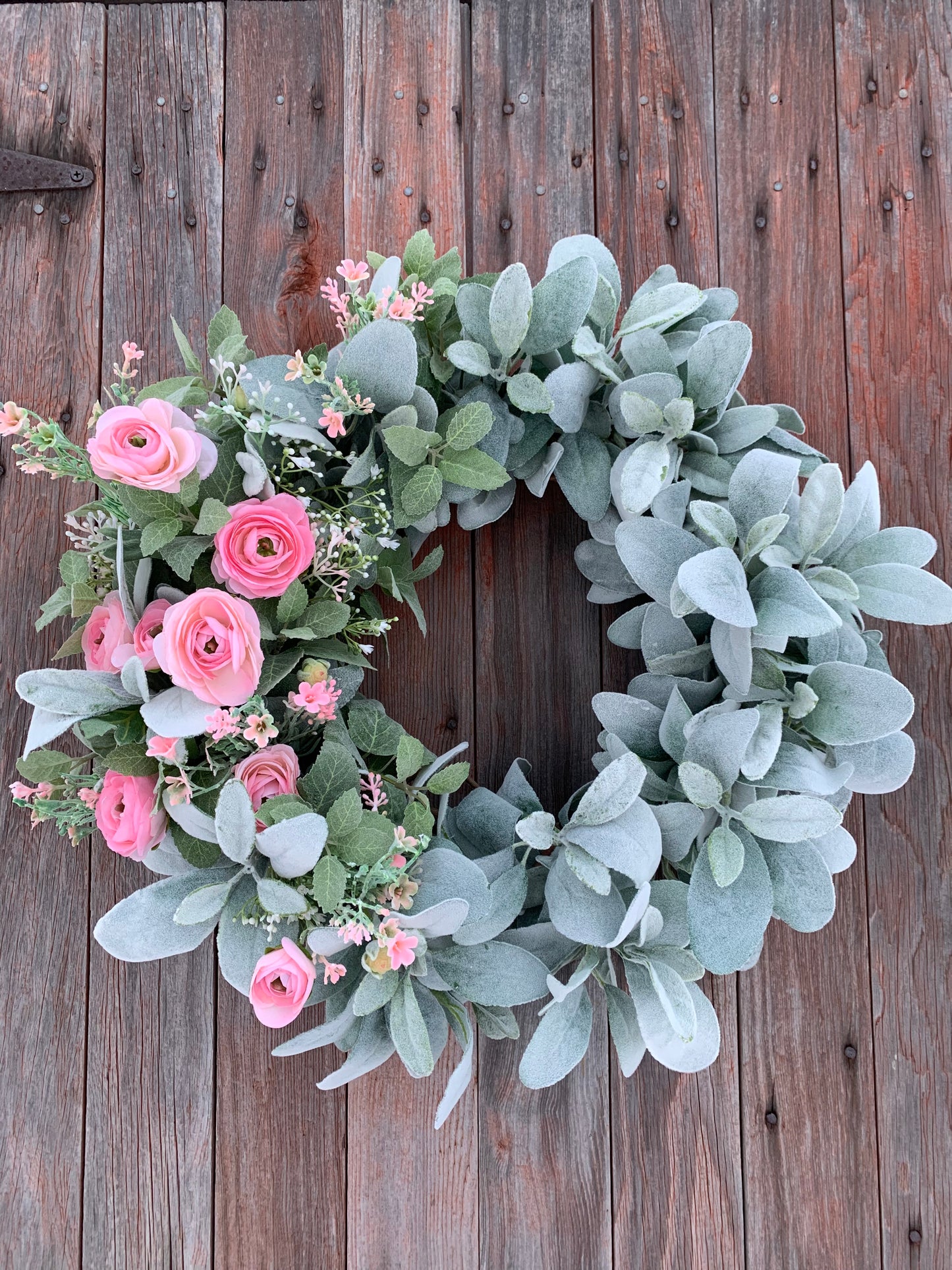 Blush Ranunculus and Lambs Ear Wreath
