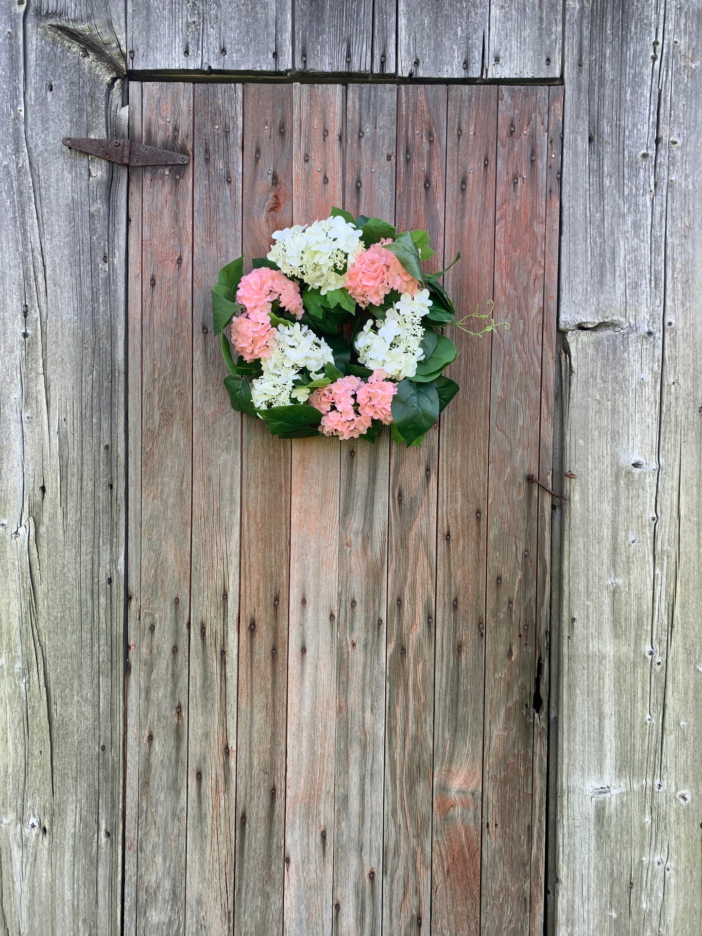 Pink and White Snowball Hydrangea Wreath