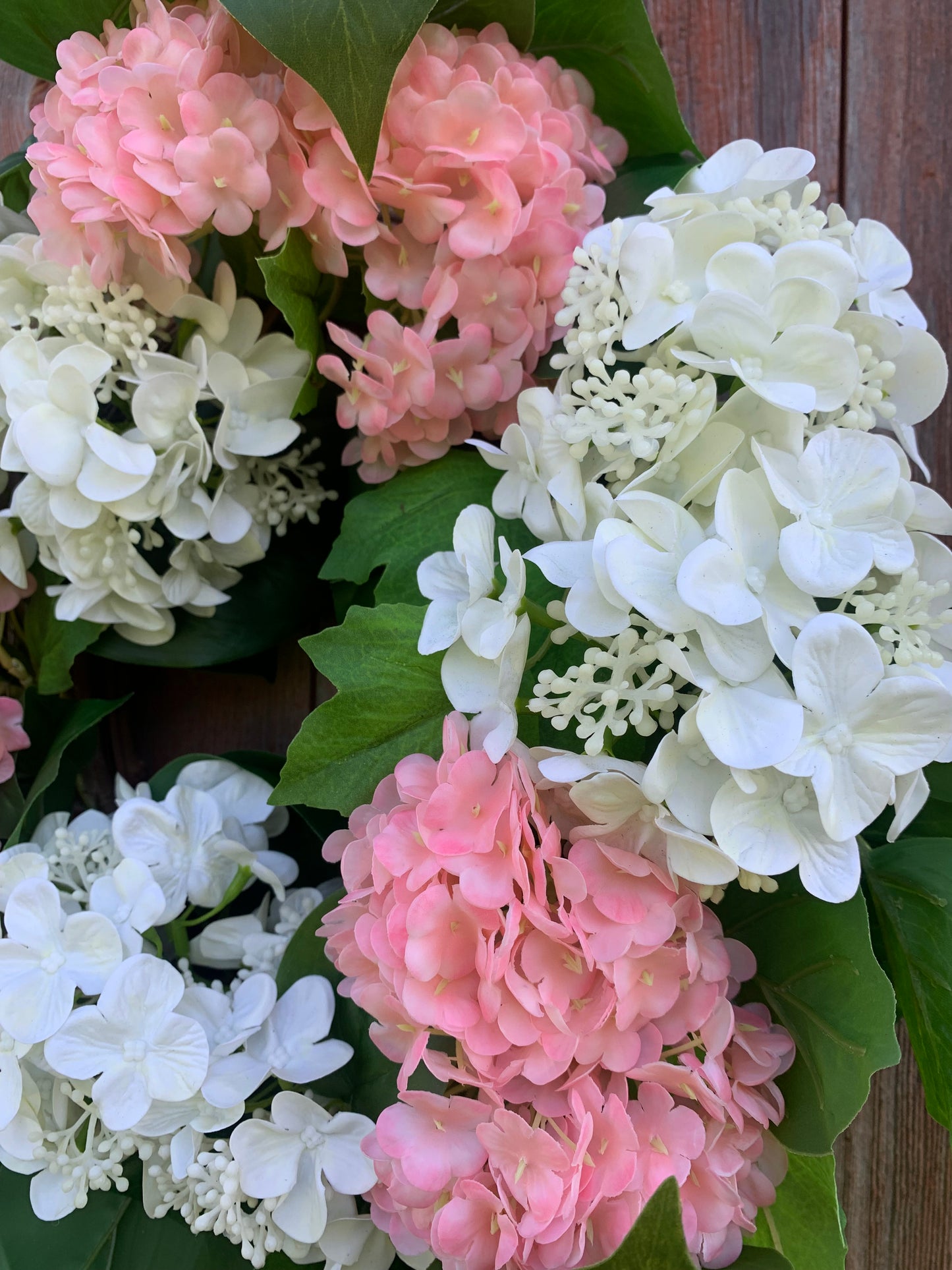 Pink and White Snowball Hydrangea Wreath
