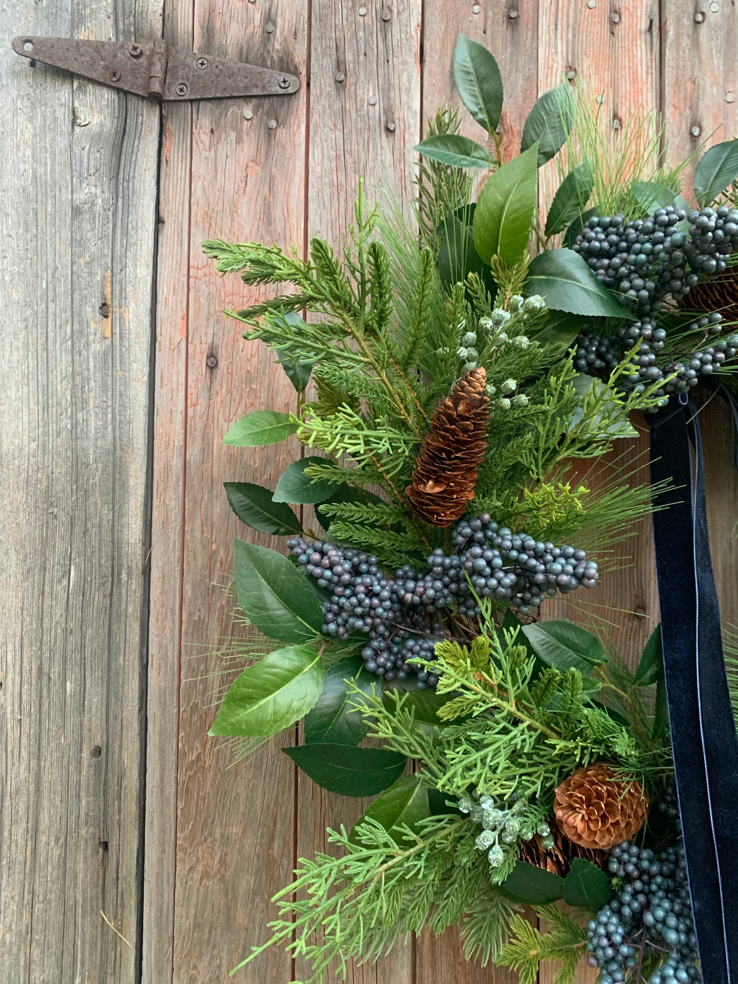 Mixed Evergreen and Blue Berry Winter Wreath