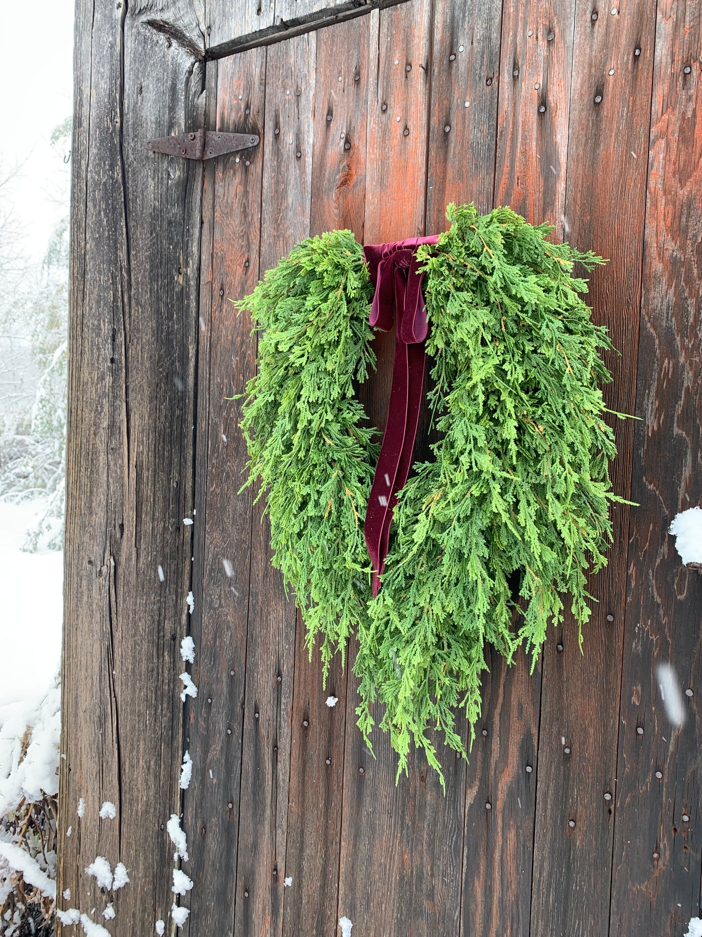Soft Touch Cascading Cedar Winter Wreath