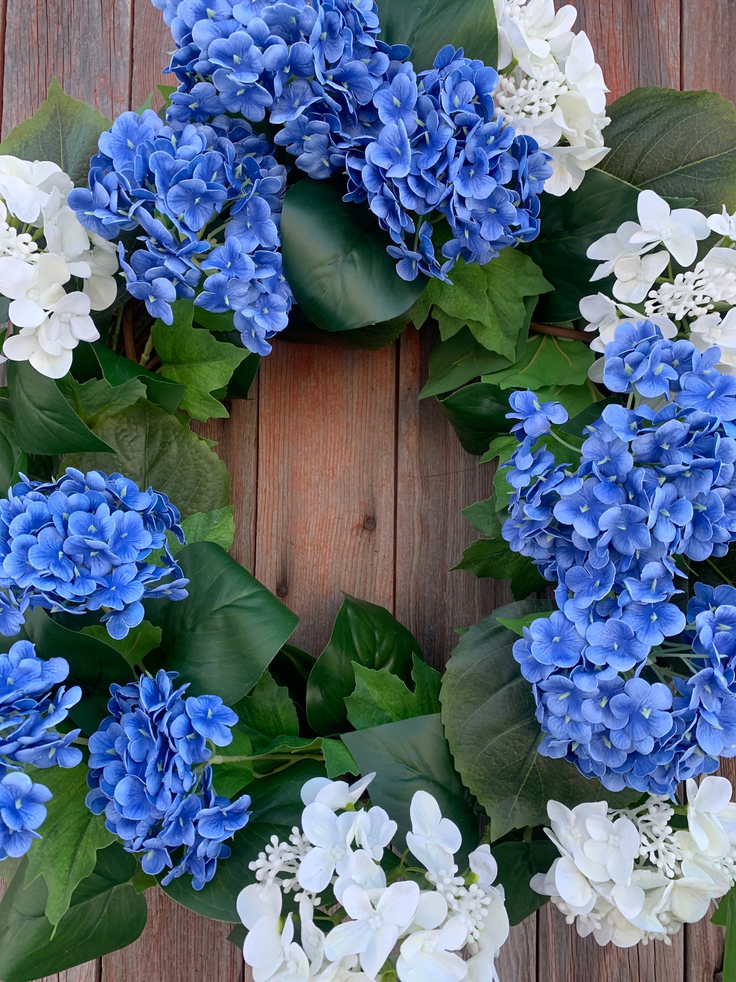 Blue and White Snowball Hydrangea Wreath