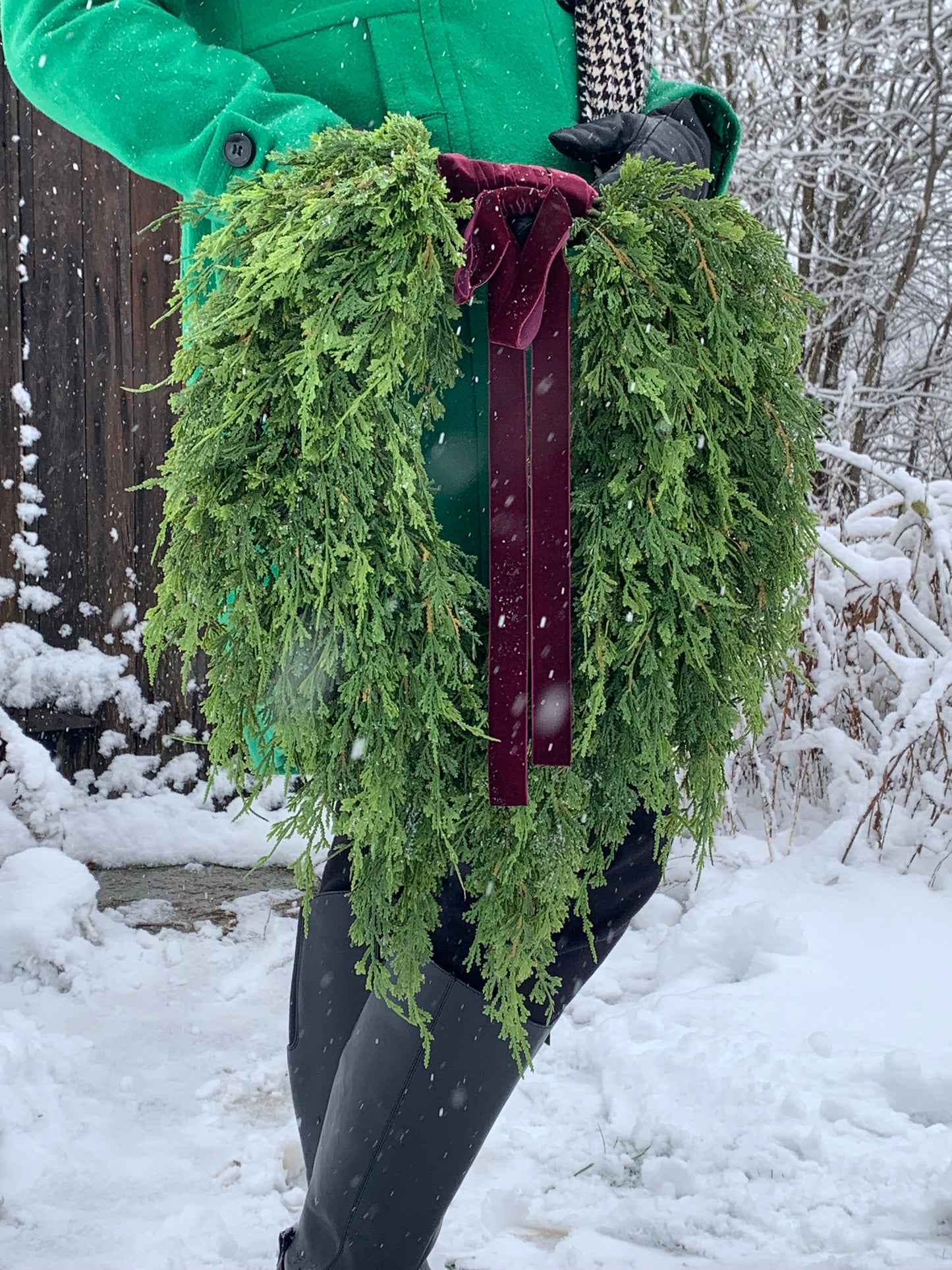 Soft Touch Cascading Cedar Winter Wreath