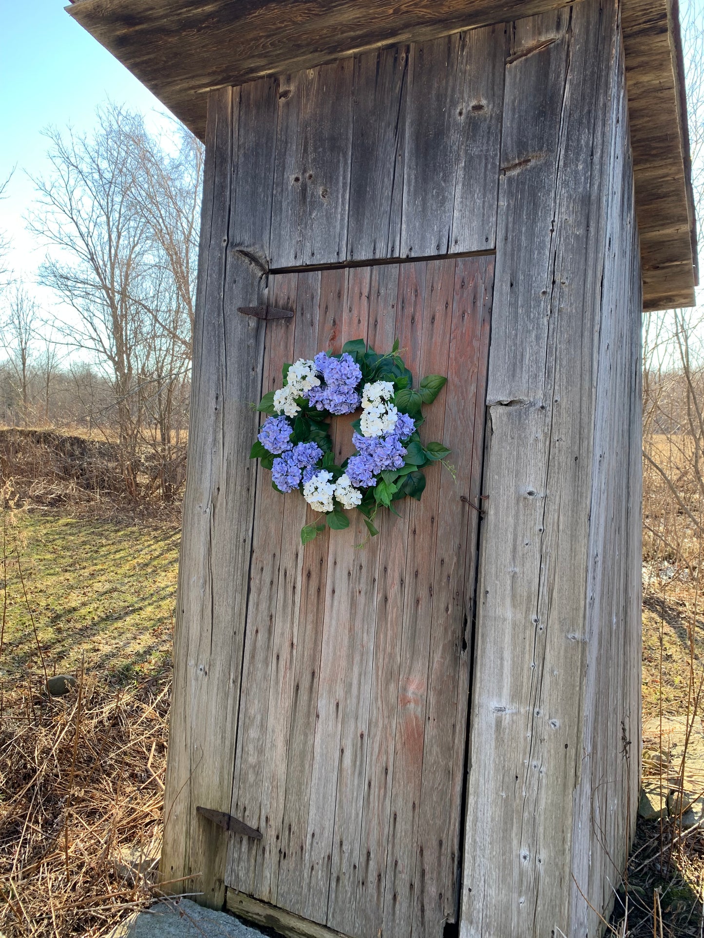 Lavender -Blue and White Snowball Hydrangea Wreath