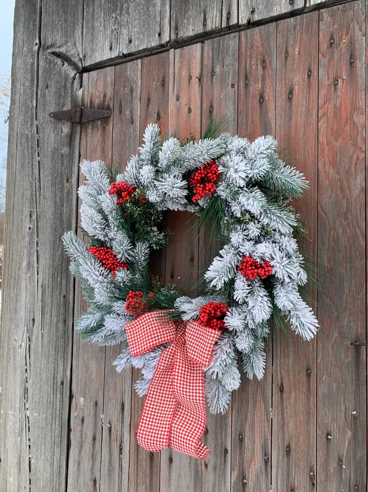 Snowy Pine and Red BerryWinter Wreath