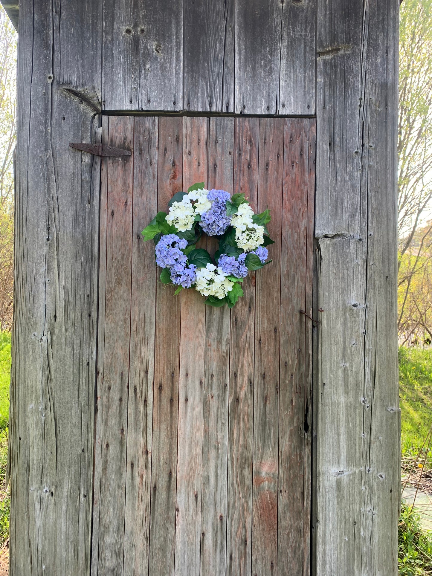 Lavender -Blue and White Snowball Hydrangea Wreath