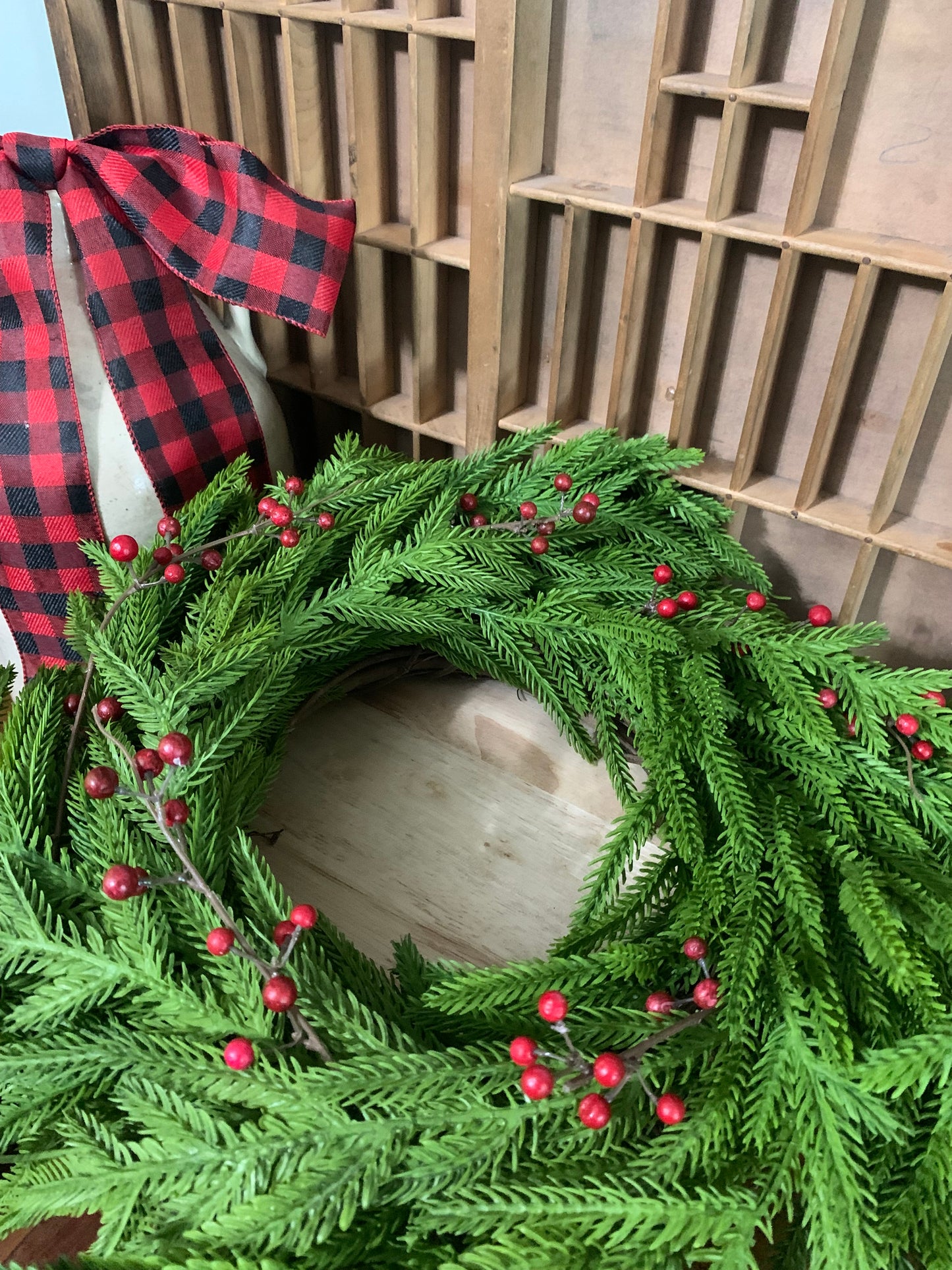 Pine and Red Berry Candle Ring