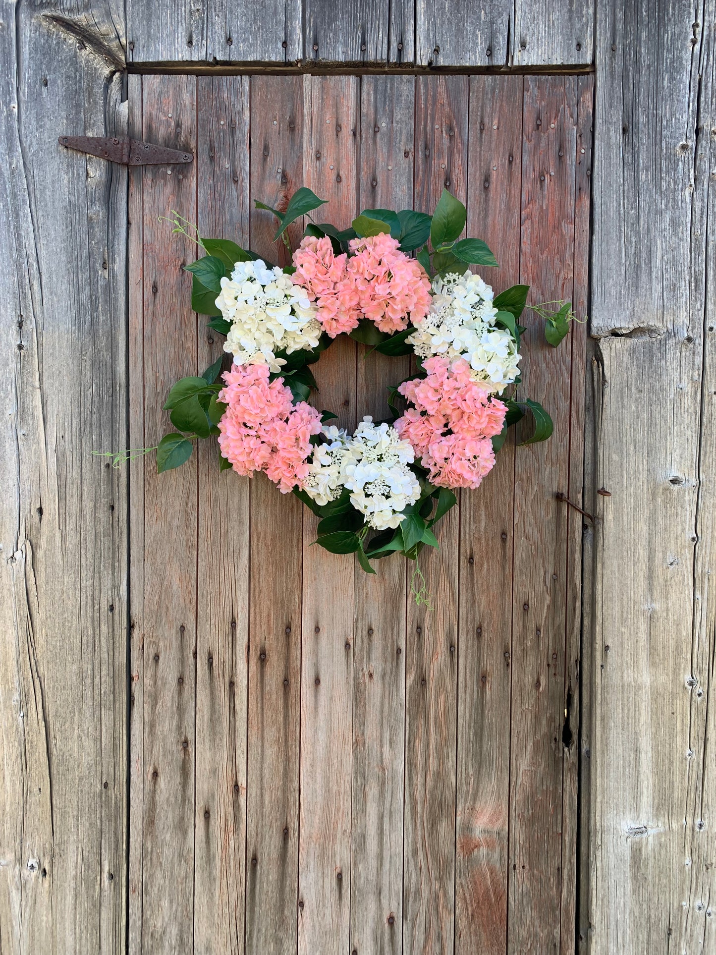 Pink and White Snowball Hydrangea Wreath