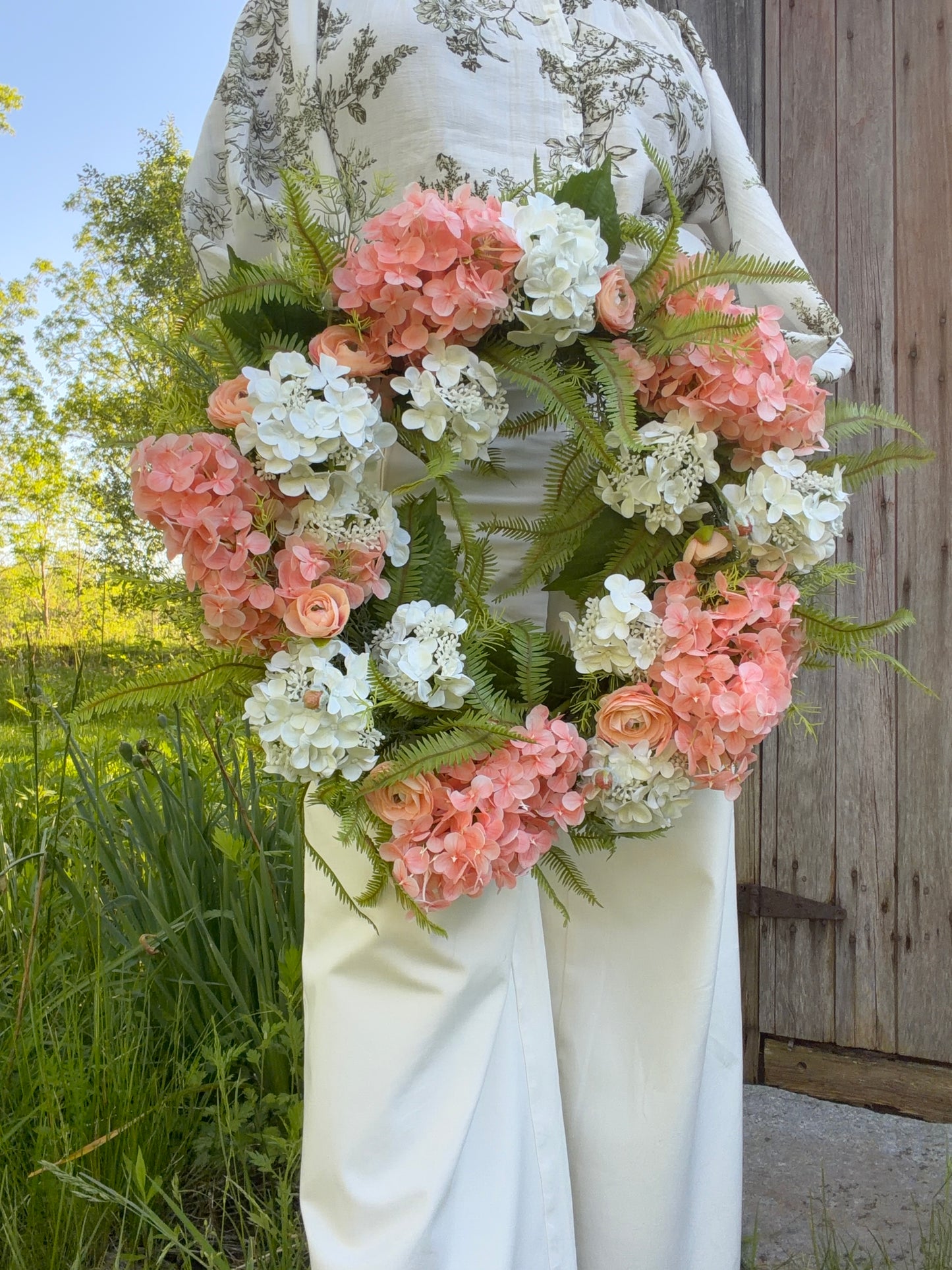 Peach Garden Hydrangea Wreath