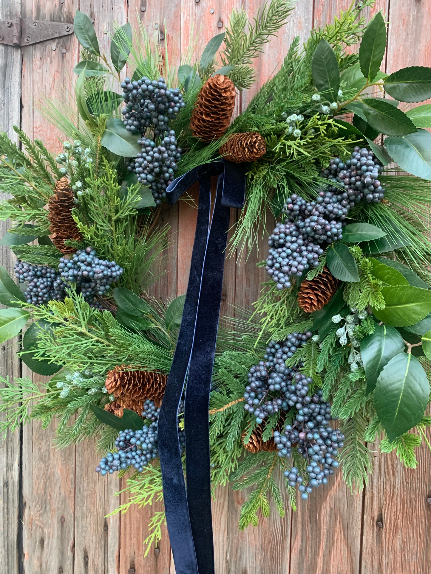 Mixed Evergreen and Blue Berry Winter Wreath