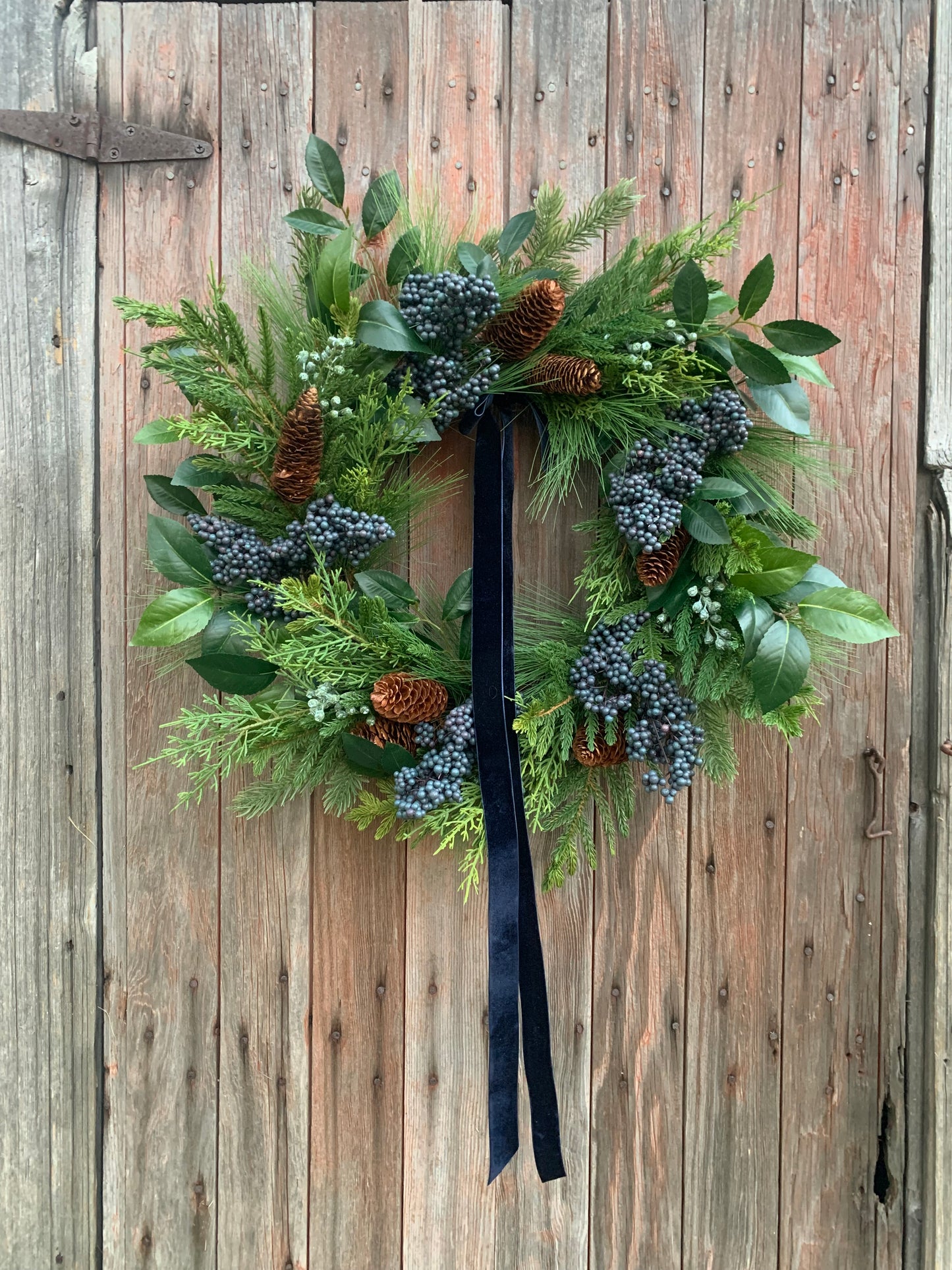 Mixed Evergreen and Blue Berry Winter Wreath